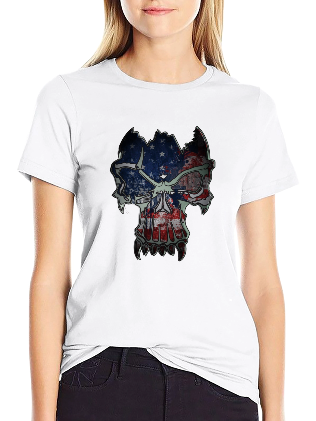 American Flag Skull Graphic T-Shirt