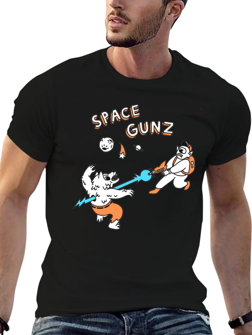 Space Gunz Graphic Tee - Unique Design Black T-Shirt
