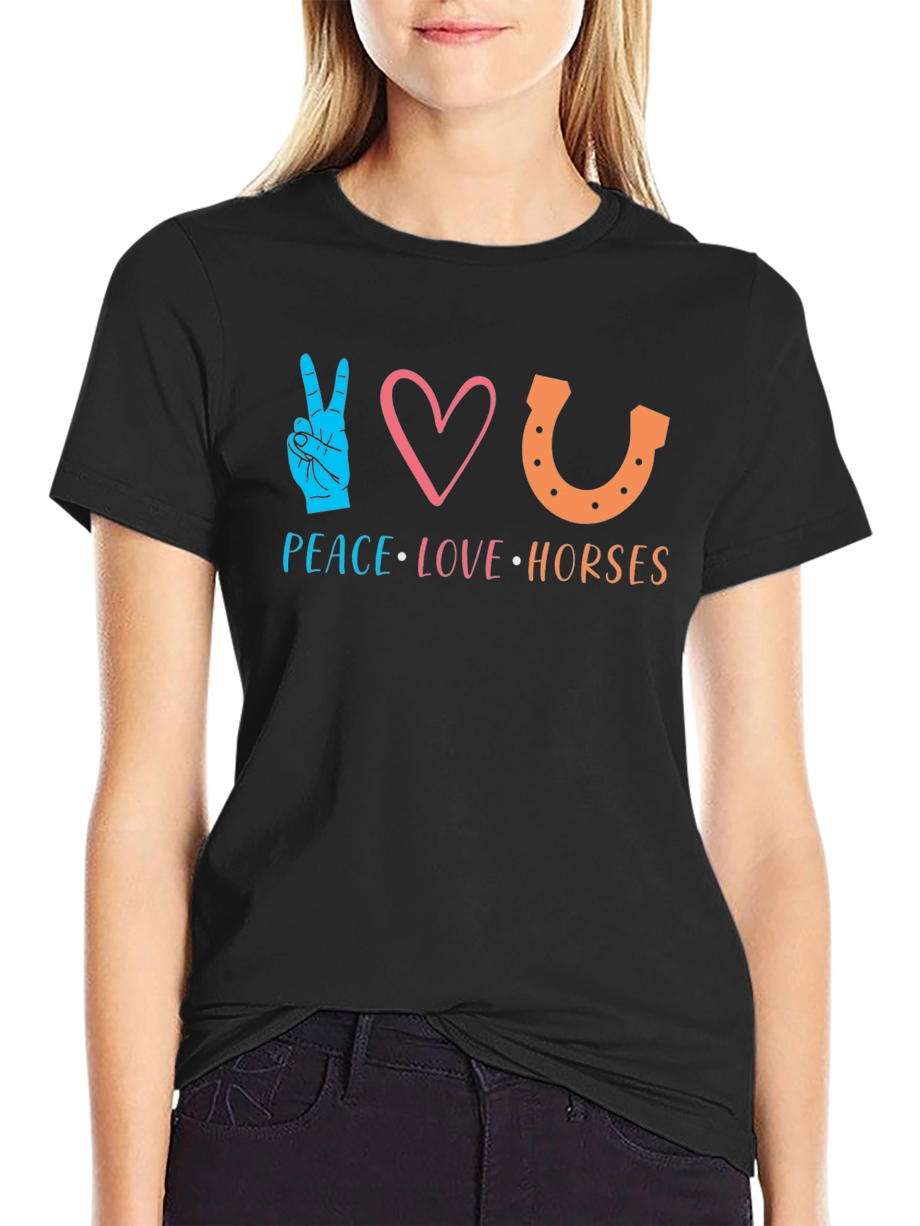 Peace Love Horses Graphic Tee - Unisex Black T-Shirt