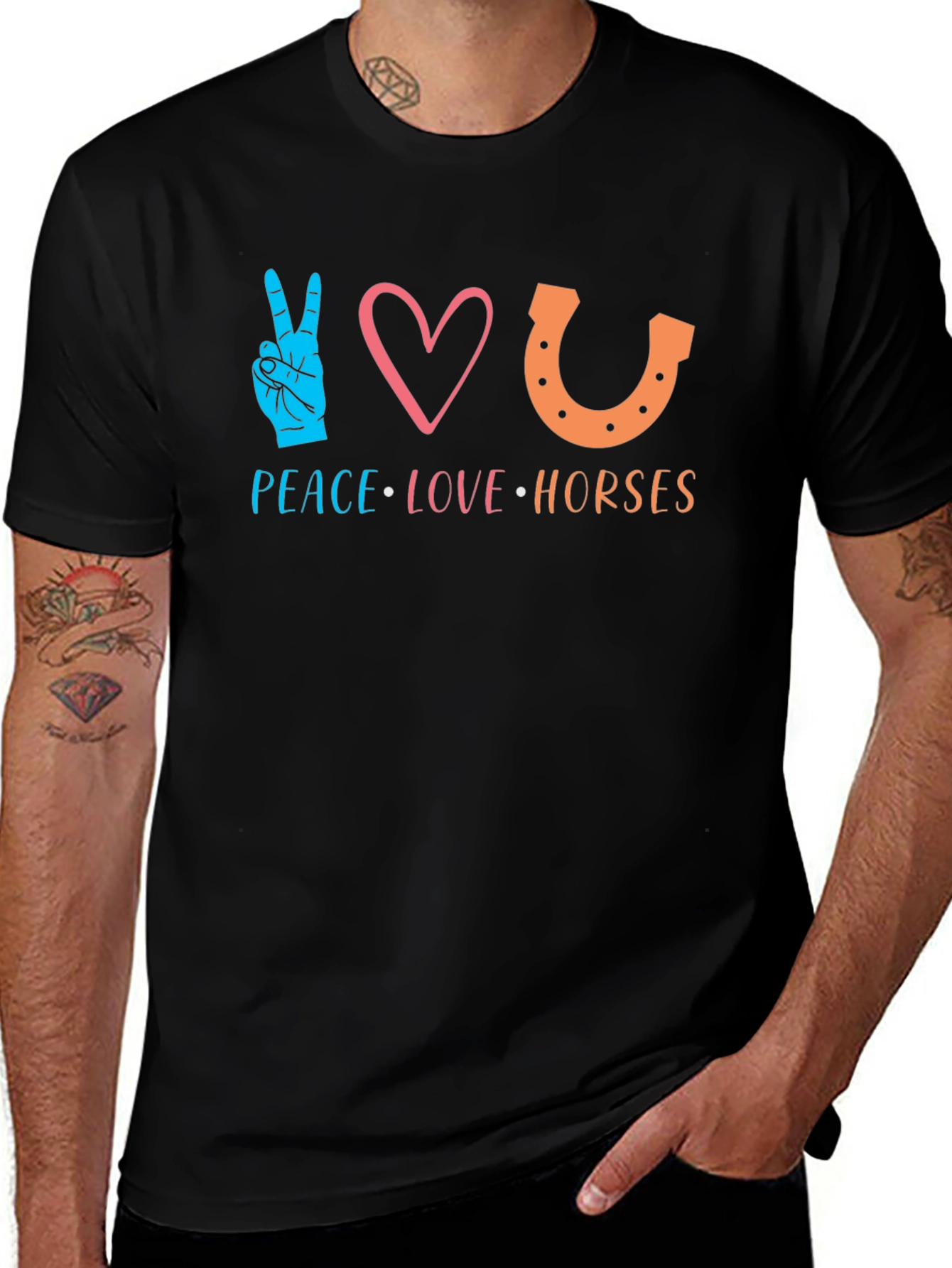 Peace Love Horses Graphic Tee - Unisex Black T-Shirt