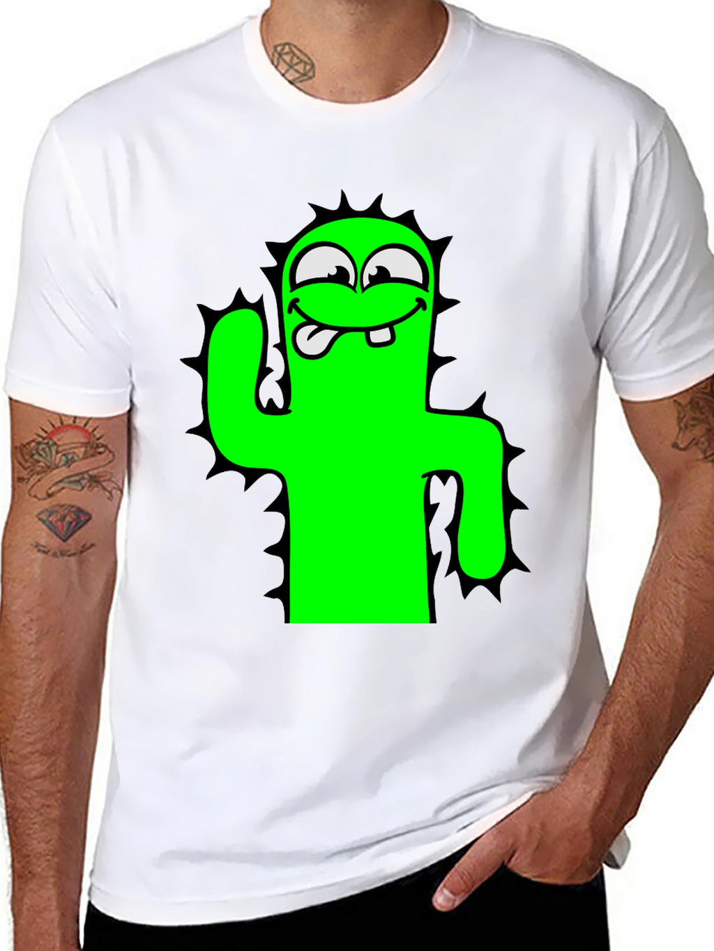 Funny Cartoon Cactus Black T-Shirt