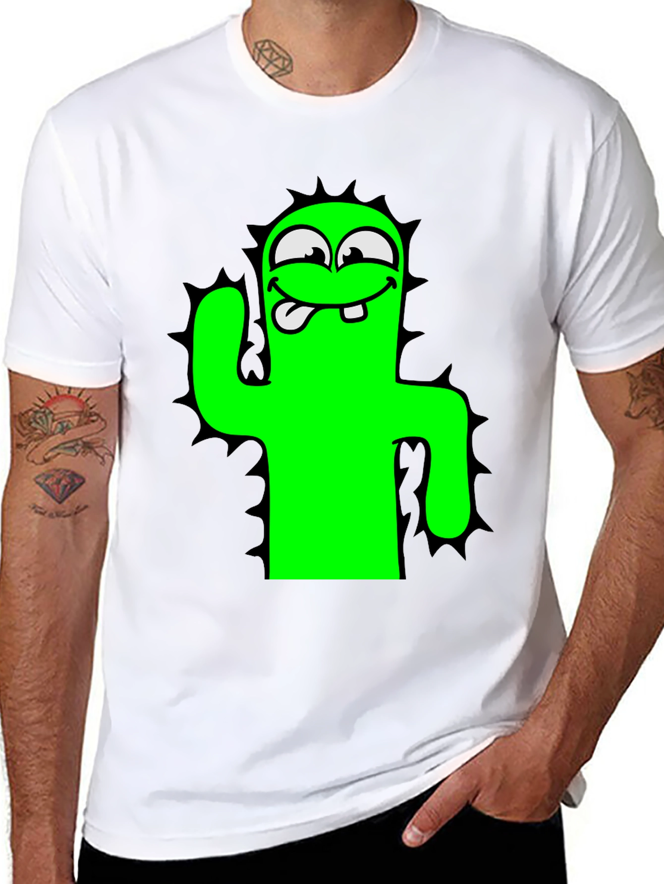 Funny Cartoon Cactus Black T-Shirt