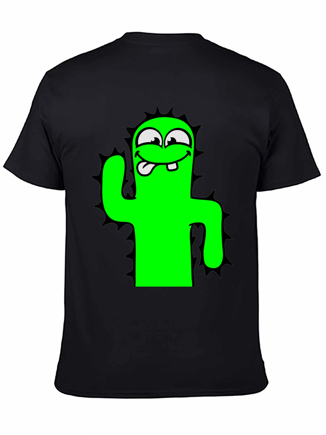 Funny Cartoon Cactus Black T-Shirt