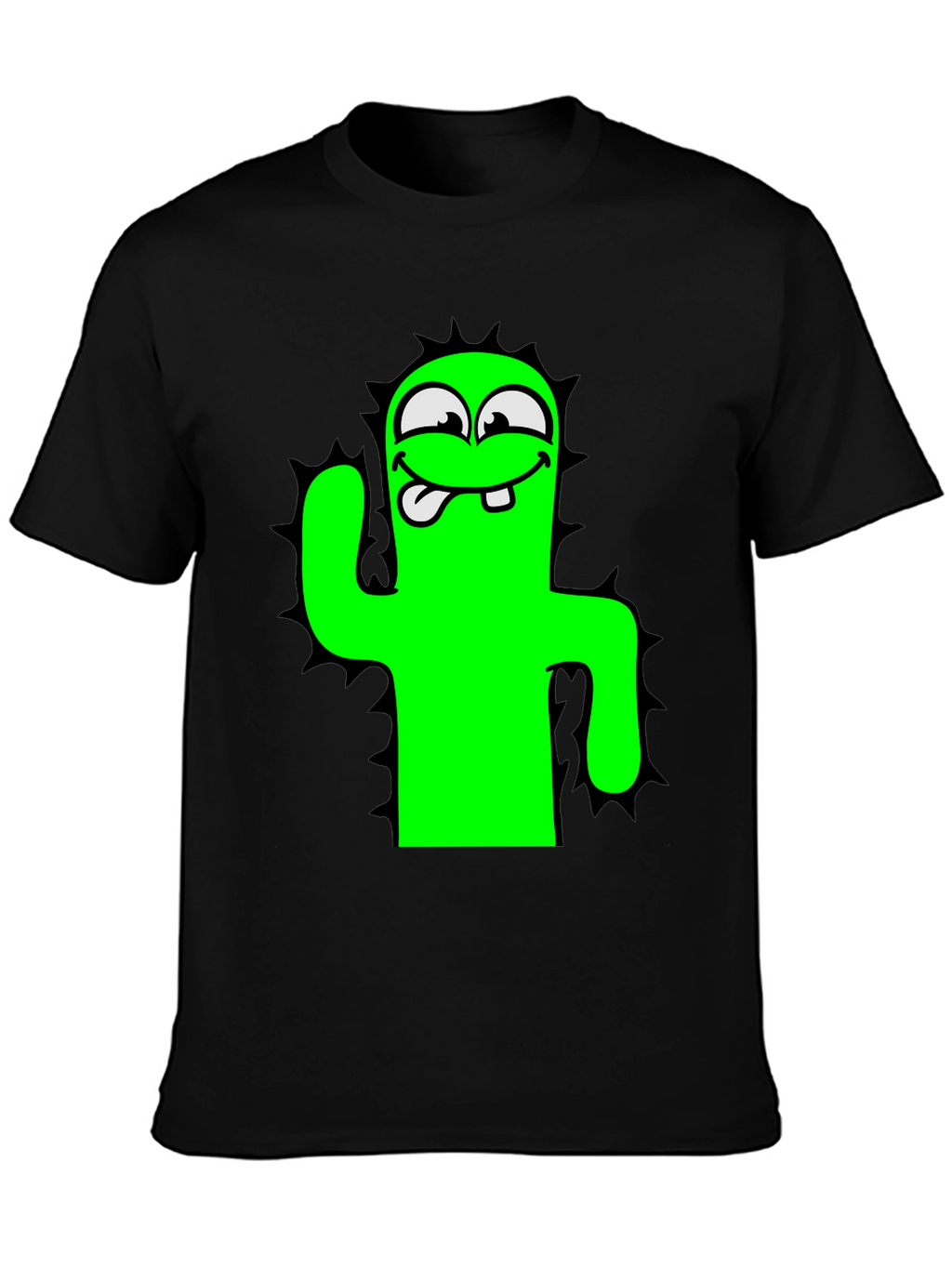 Funny Cartoon Cactus Black T-Shirt