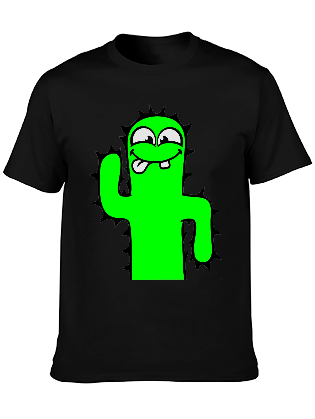 Funny Cartoon Cactus Black T-Shirt
