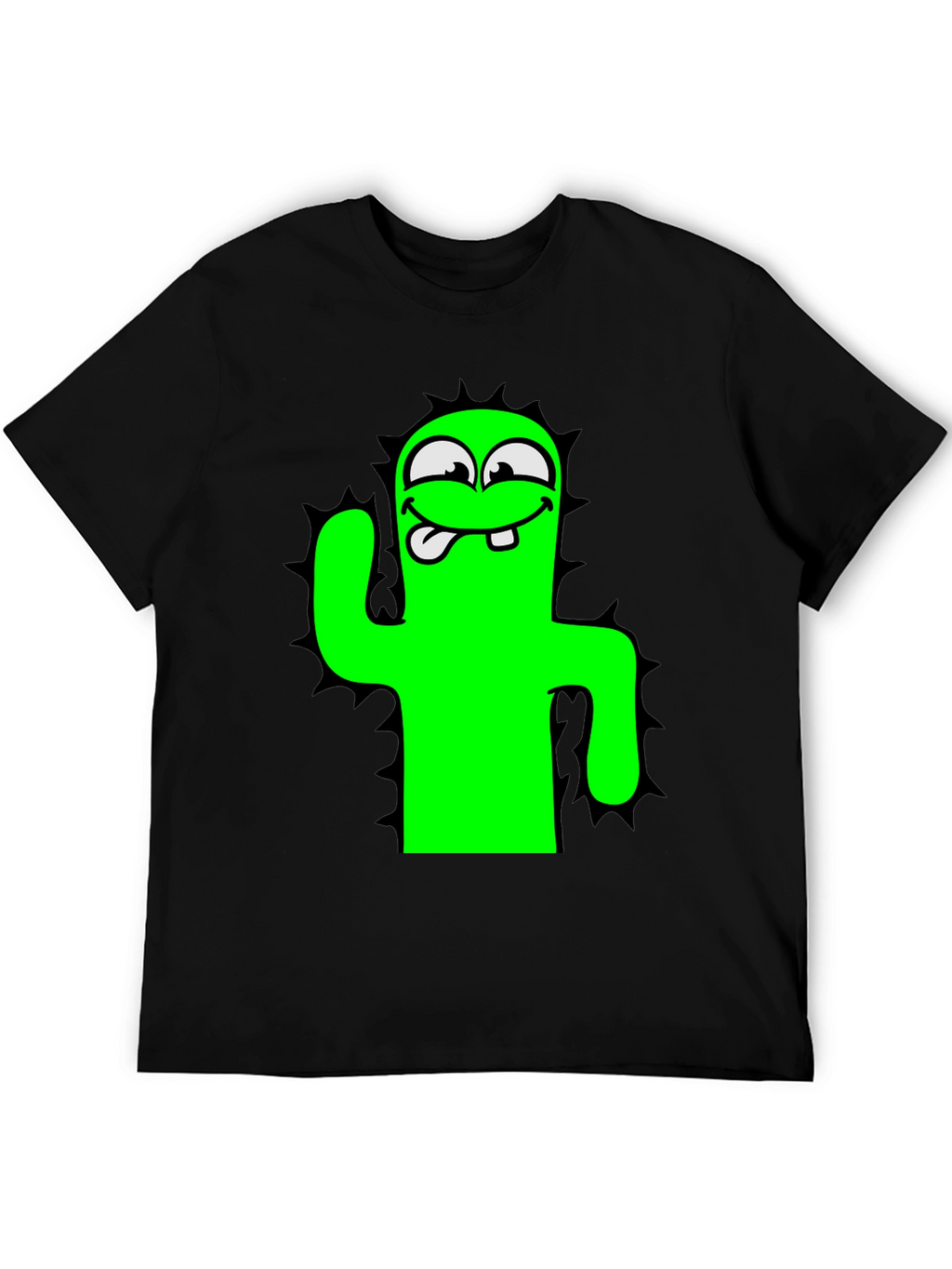 Funny Cartoon Cactus Black T-Shirt