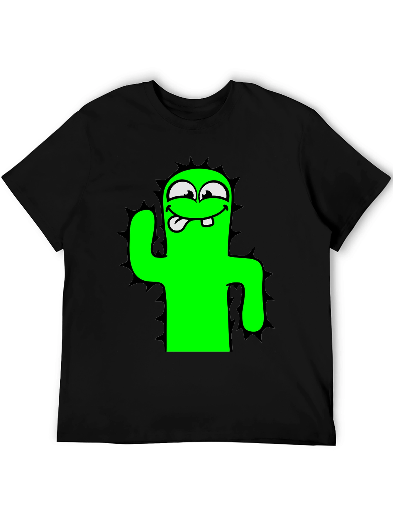 Funny Cartoon Cactus Black T-Shirt