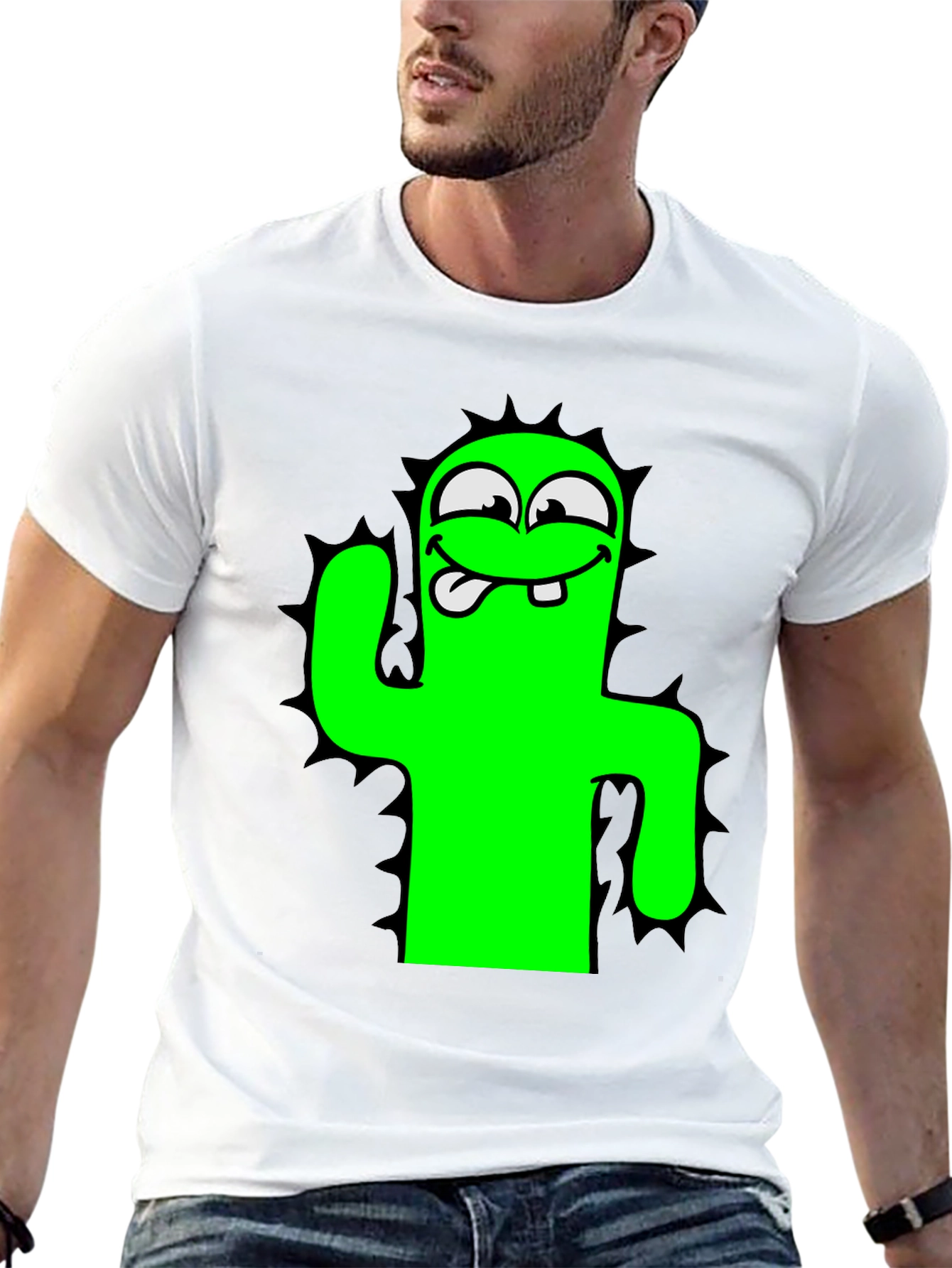 Funny Cartoon Cactus Black T-Shirt