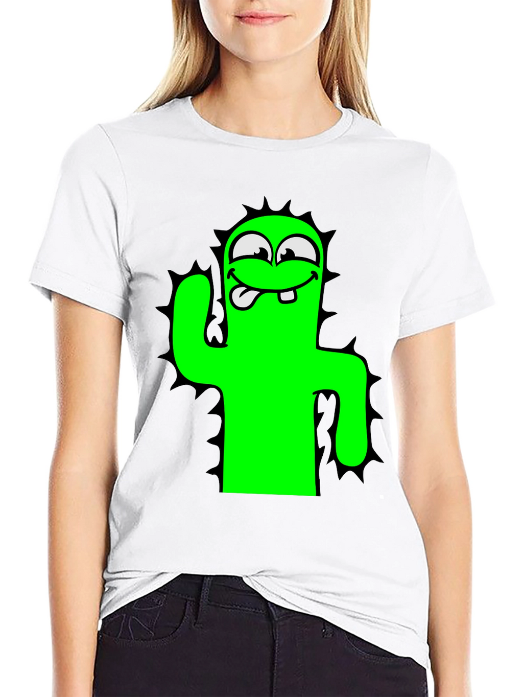 Funny Cartoon Cactus Black T-Shirt