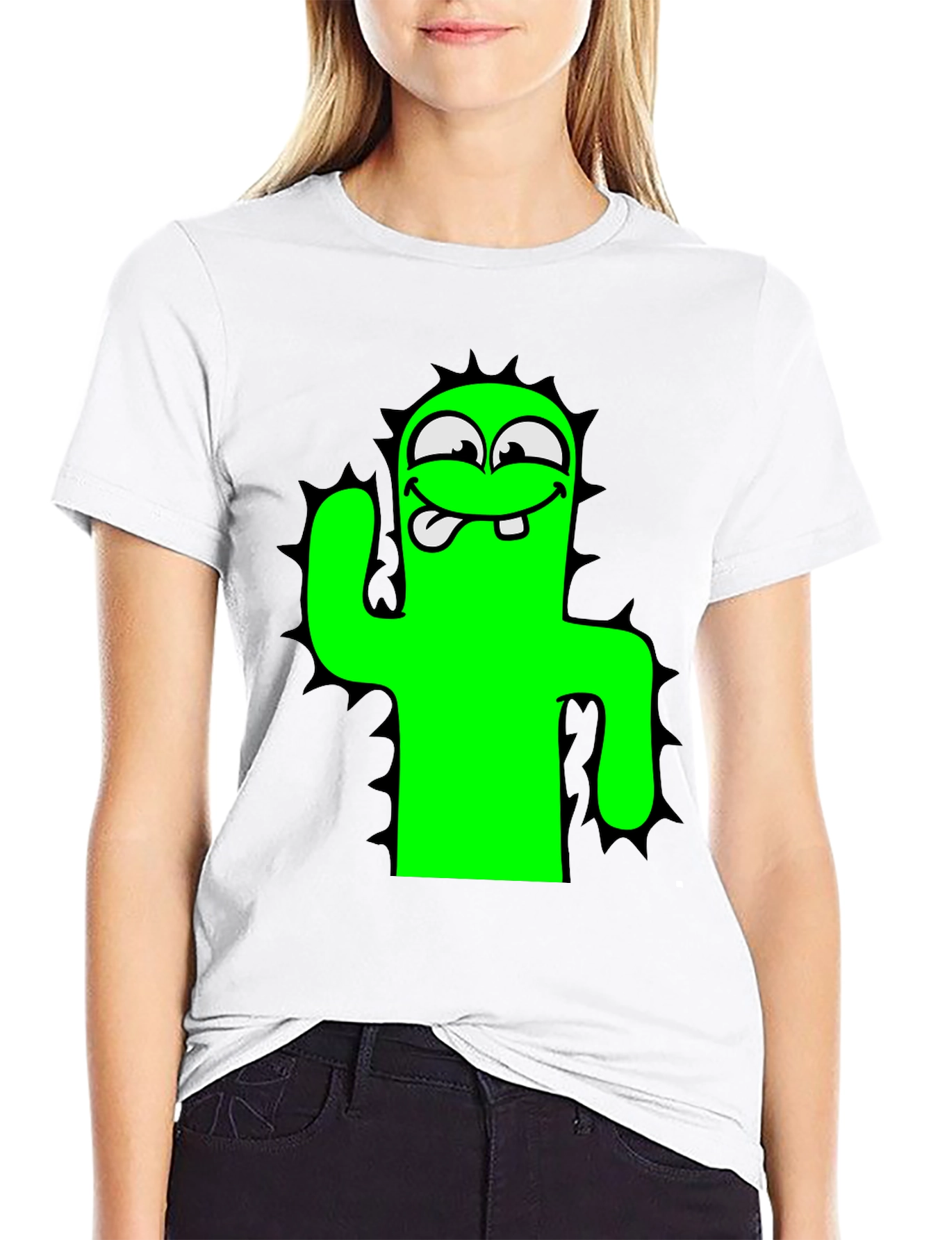 Funny Cartoon Cactus Black T-Shirt