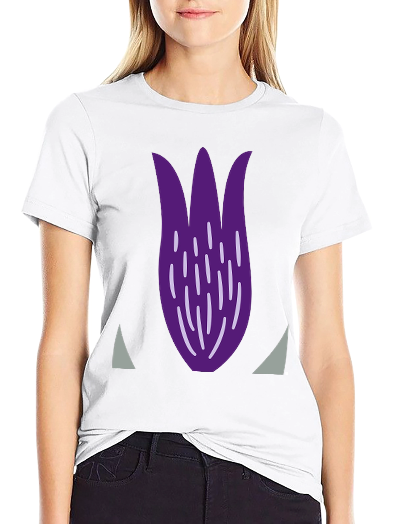 Purple Tulip Graphic Print Black T-Shirt