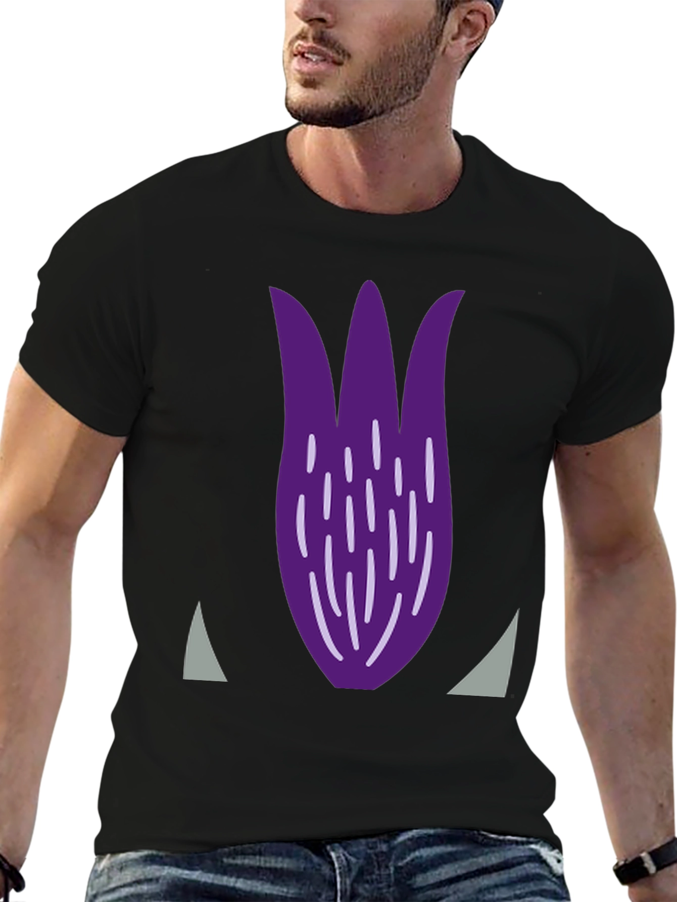 Purple Tulip Graphic Print Black T-Shirt
