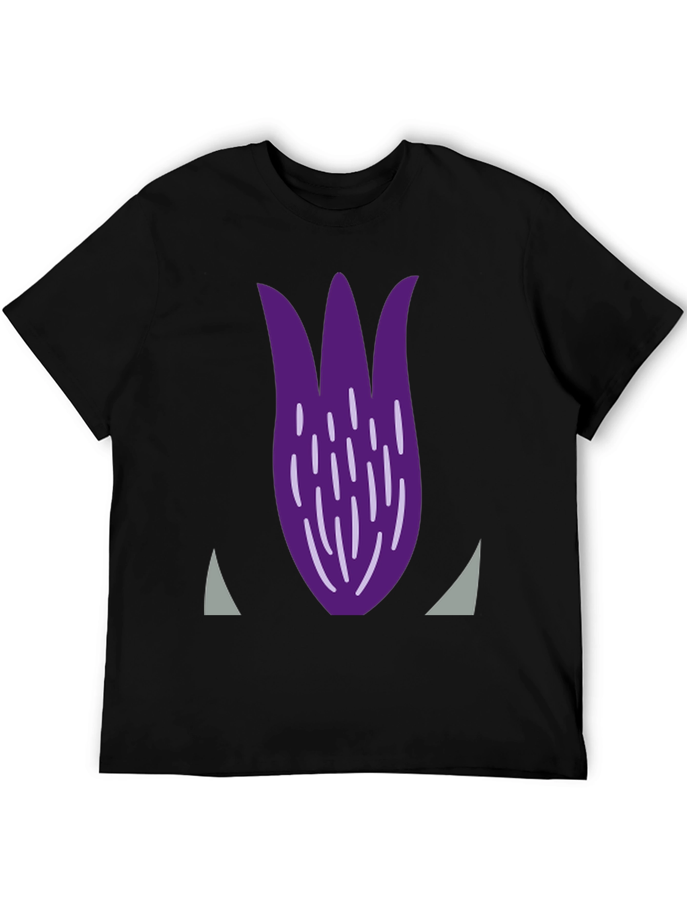 Purple Tulip Graphic Print Black T-Shirt