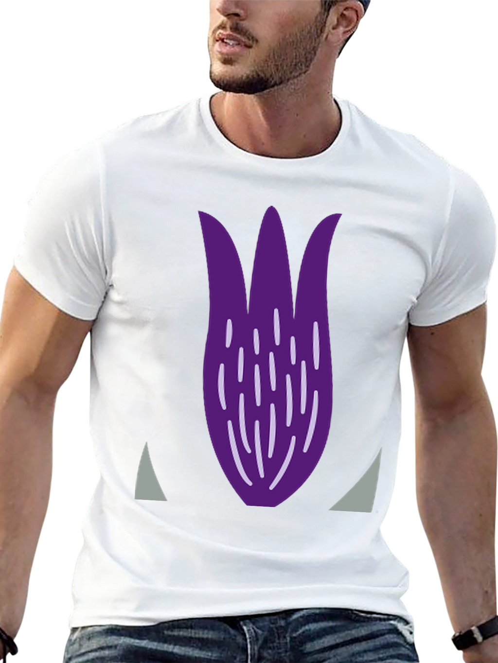 Purple Tulip Graphic Print Black T-Shirt