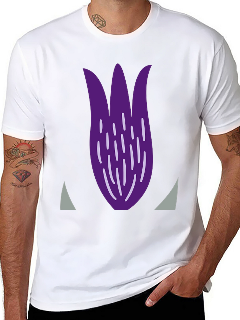 Purple Tulip Graphic Print Black T-Shirt