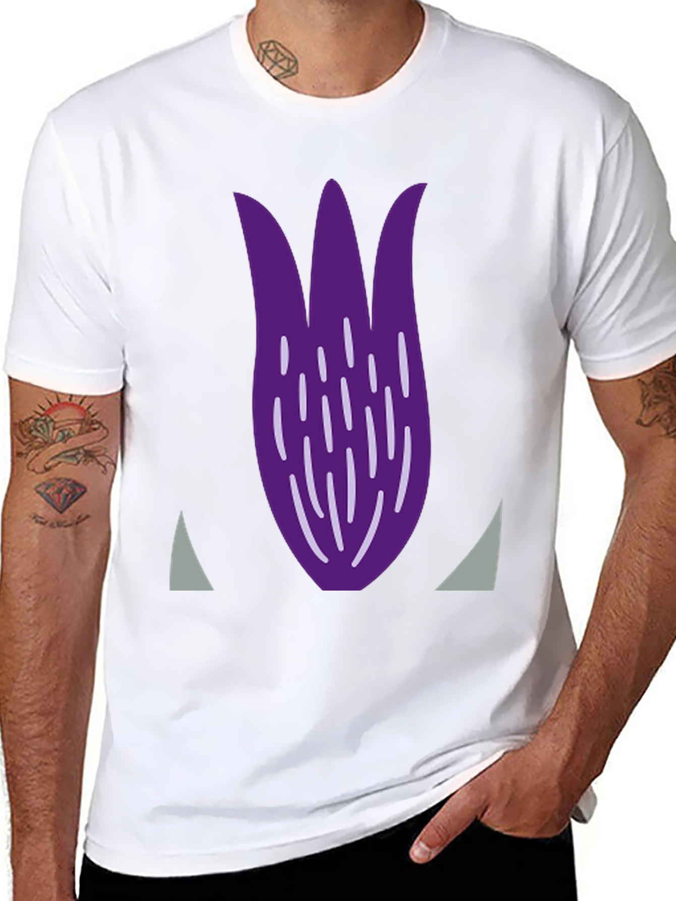 Purple Tulip Graphic Print Black T-Shirt