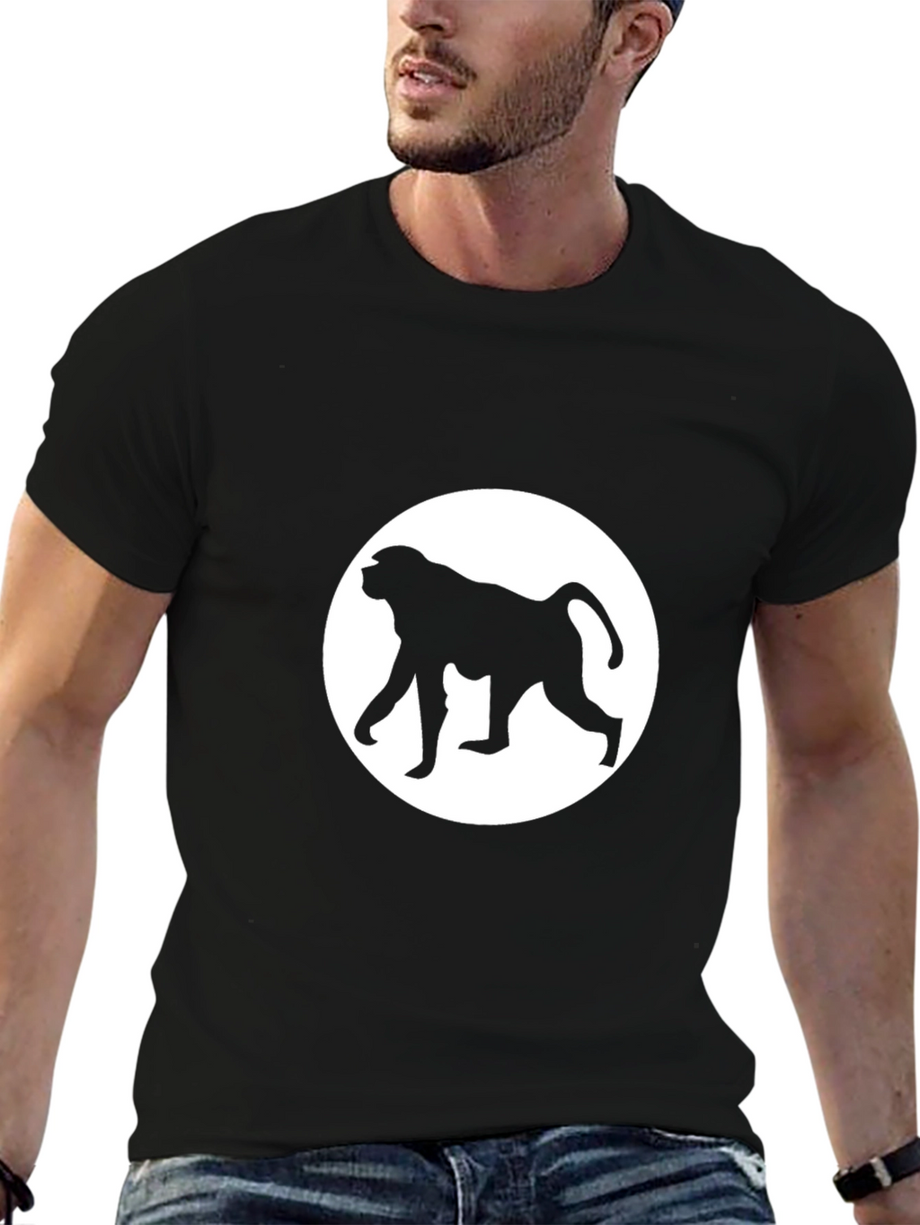 Monkey Silhouette Tee - Classic Black Cotton Shirt