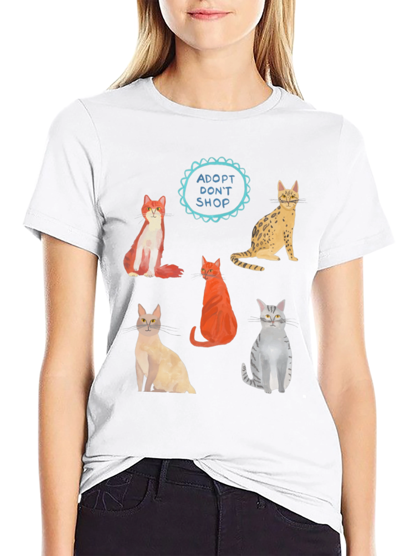 Adopt Dont Shop Cat Graphic T-Shirt