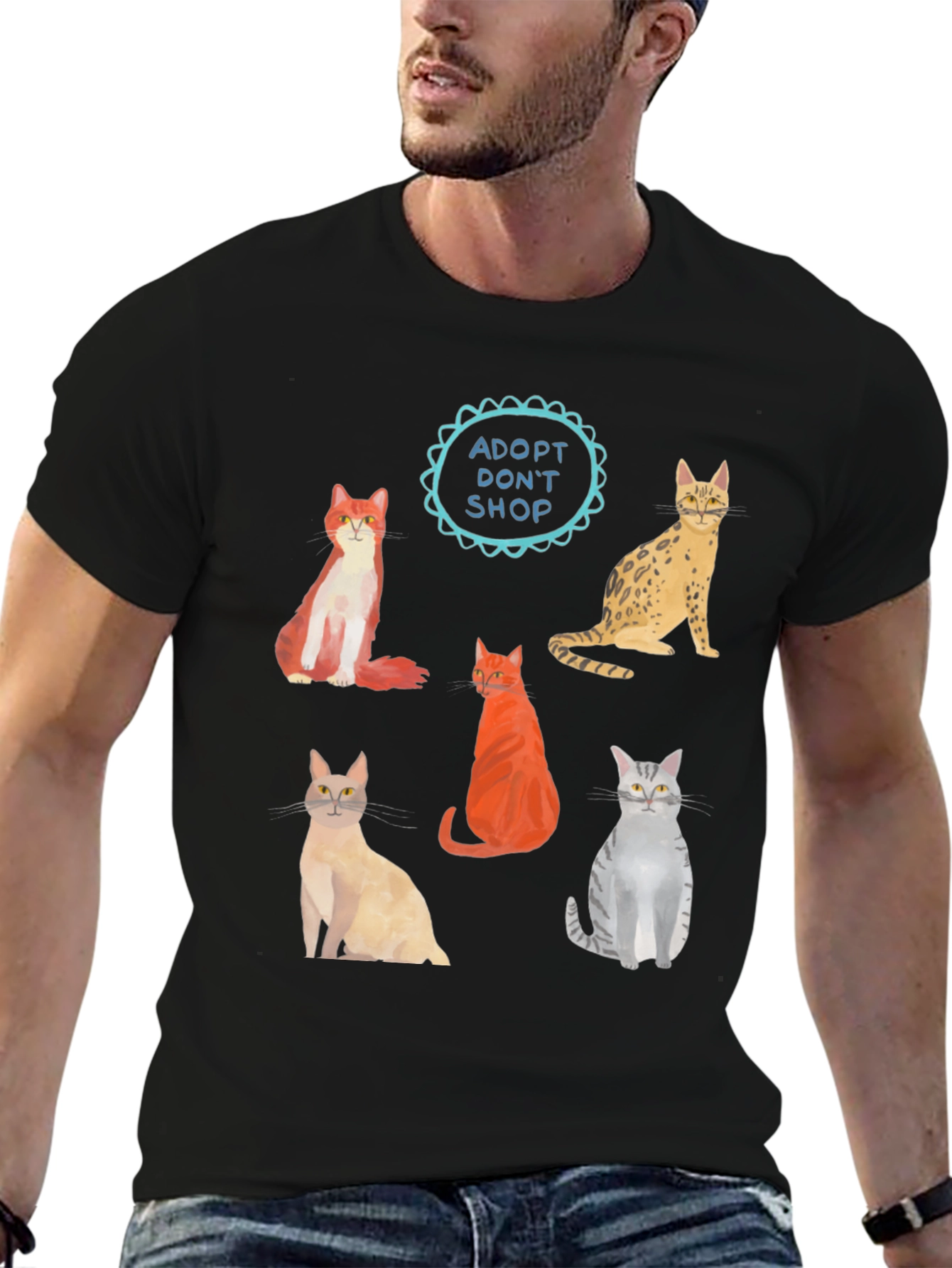 Adopt Dont Shop Cat Graphic T-Shirt