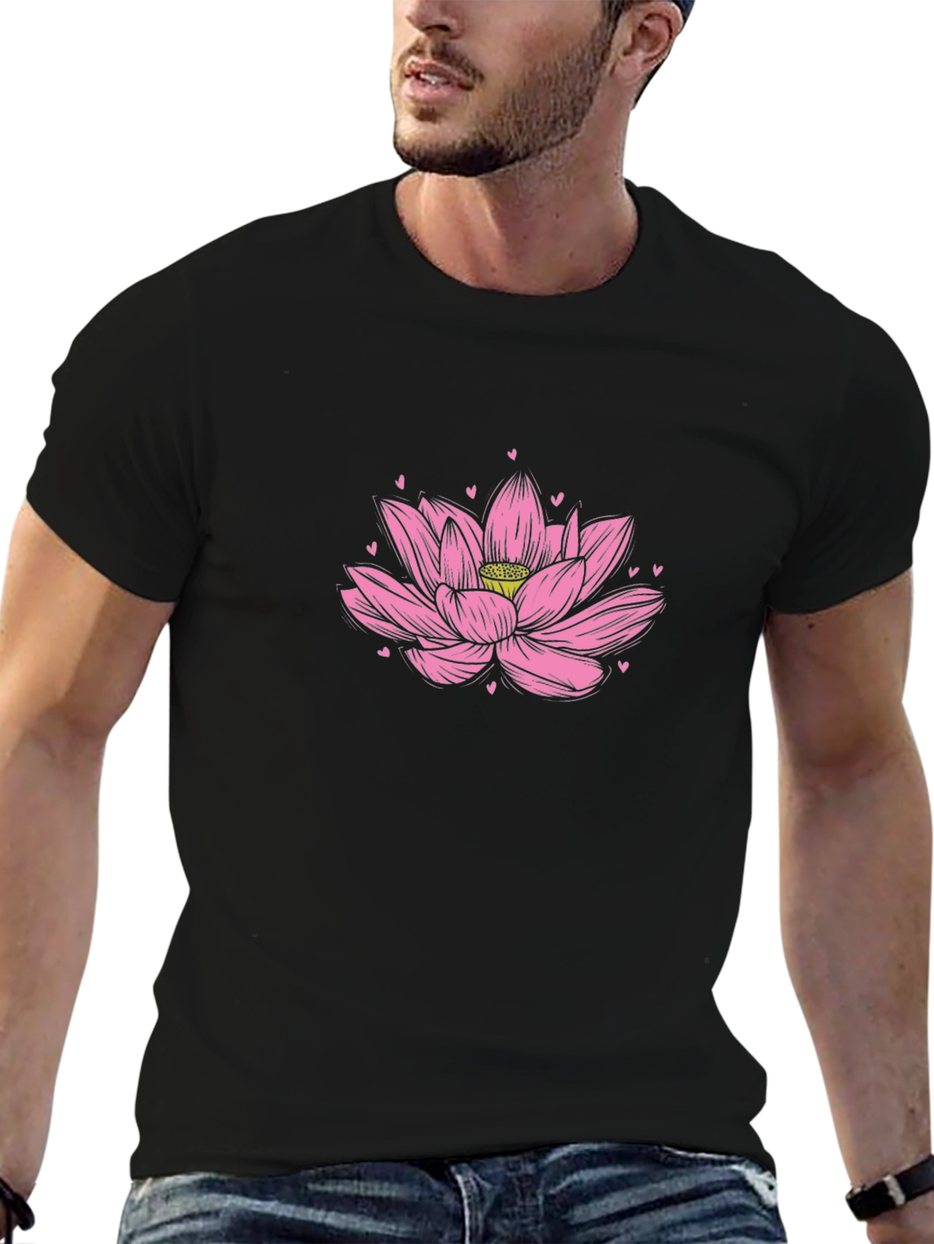Lotus Flower Graphic Tee - Soft Black Cotton Shirt