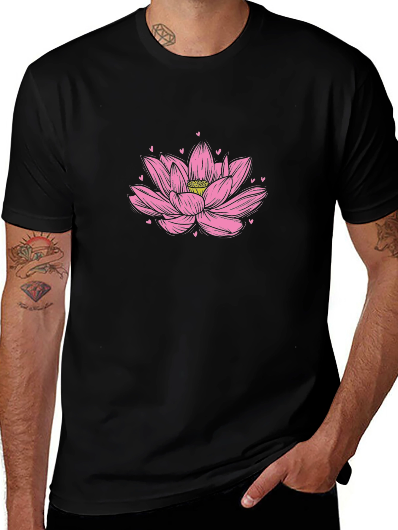 Lotus Flower Graphic Tee - Soft Black Cotton Shirt
