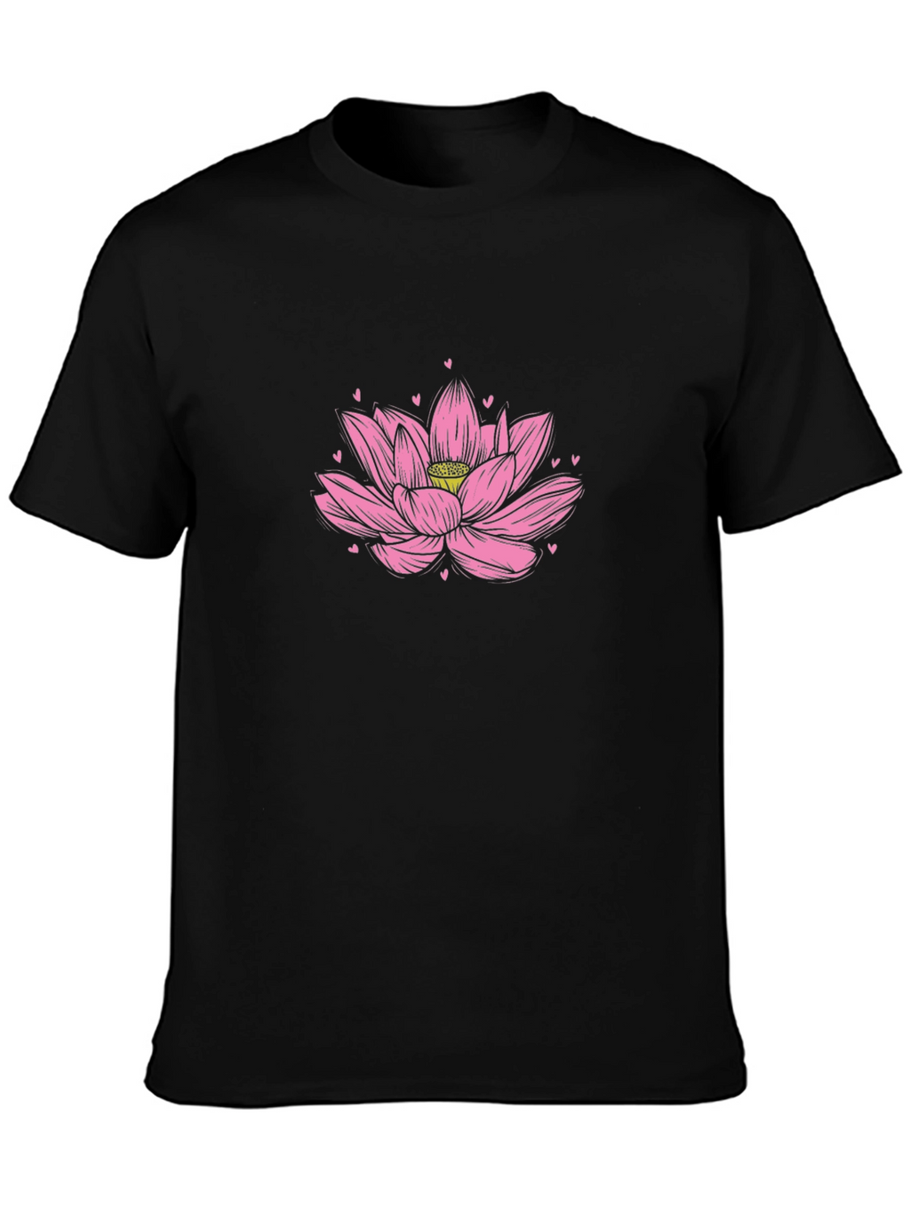 Lotus Flower Graphic Tee - Soft Black Cotton Shirt