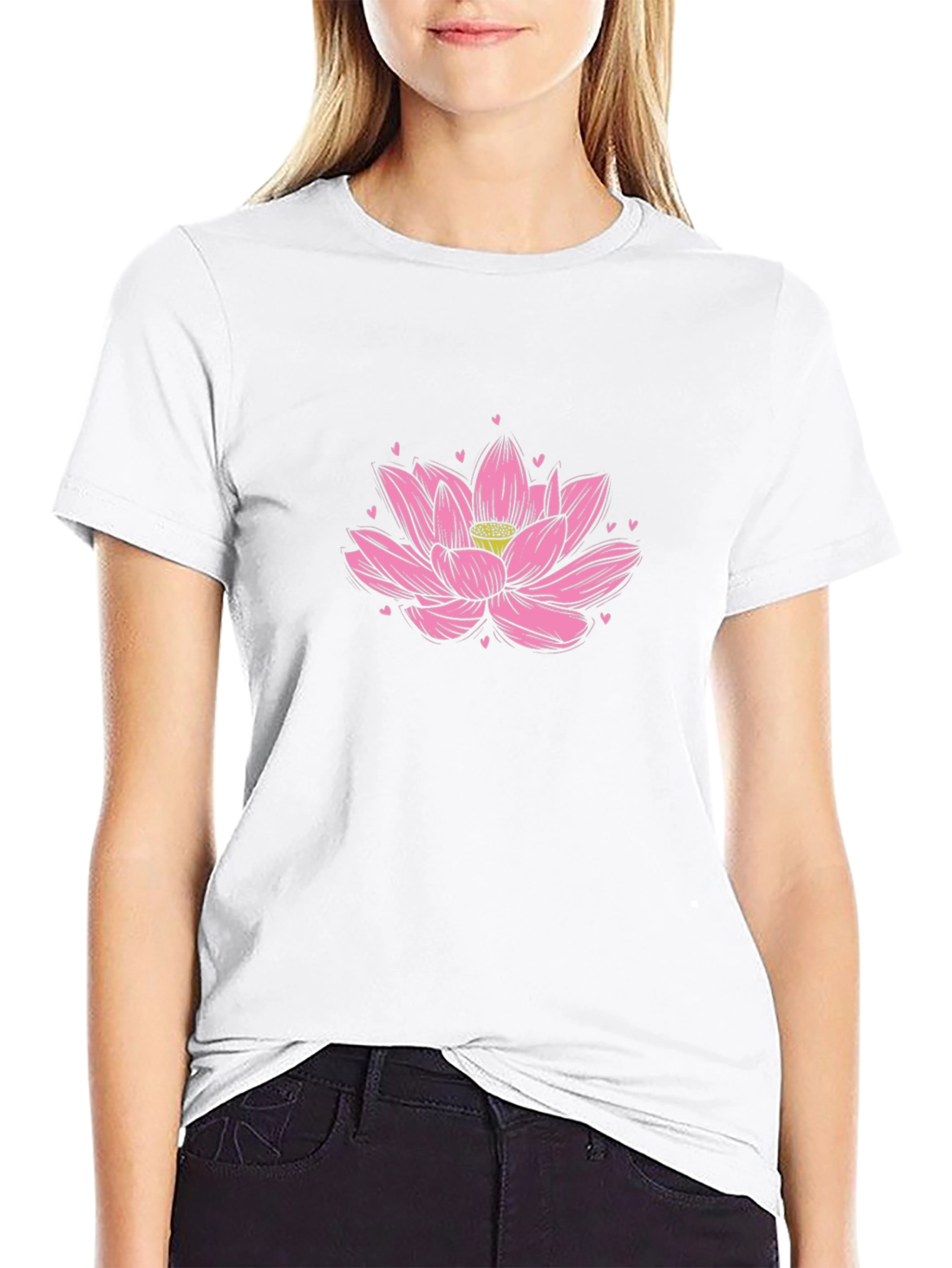 Lotus Flower Graphic Tee - Soft Black Cotton Shirt