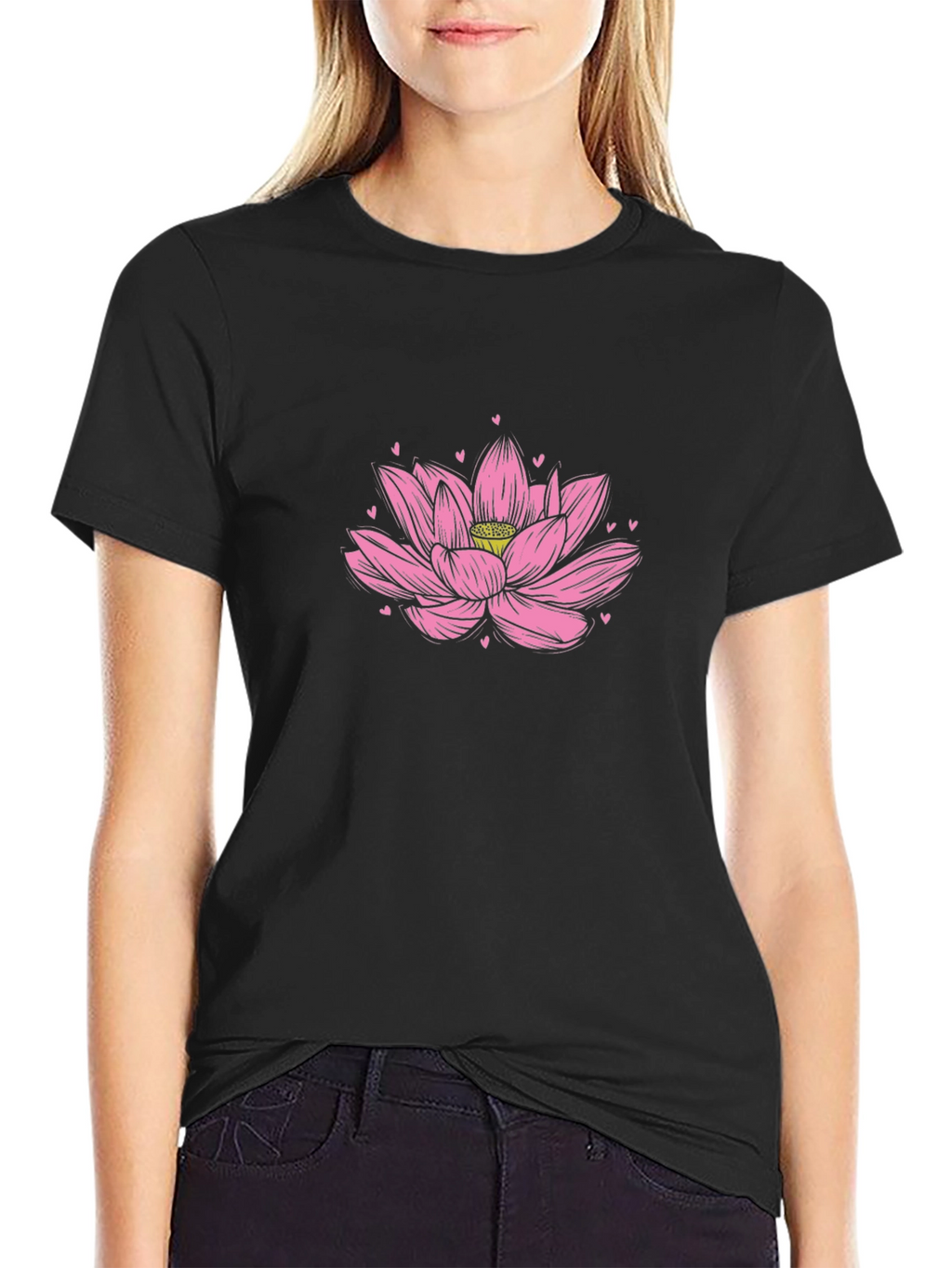 Lotus Flower Graphic Tee - Soft Black Cotton Shirt