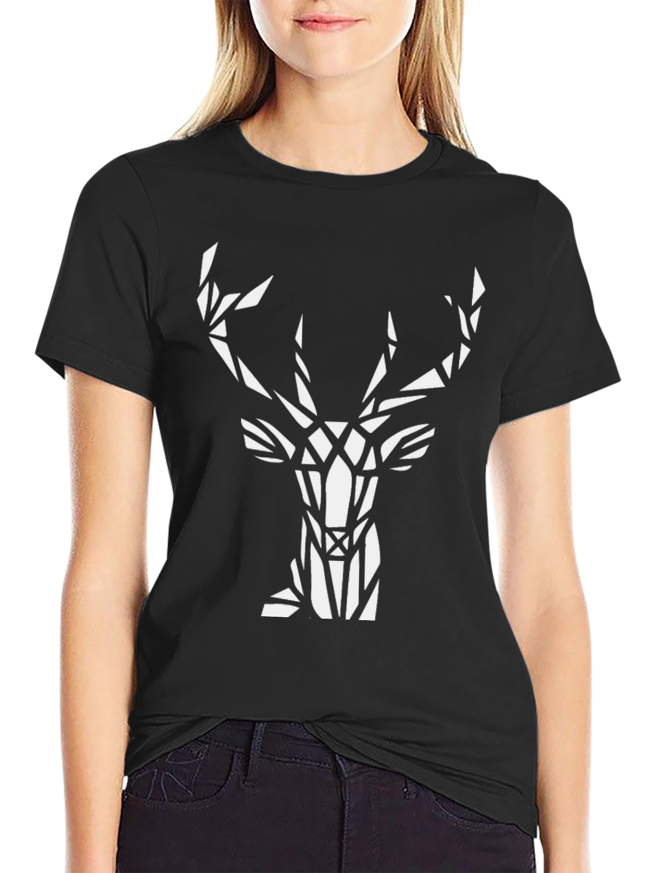 Geometric Deer Graphic T-Shirt - Modern Stag Design