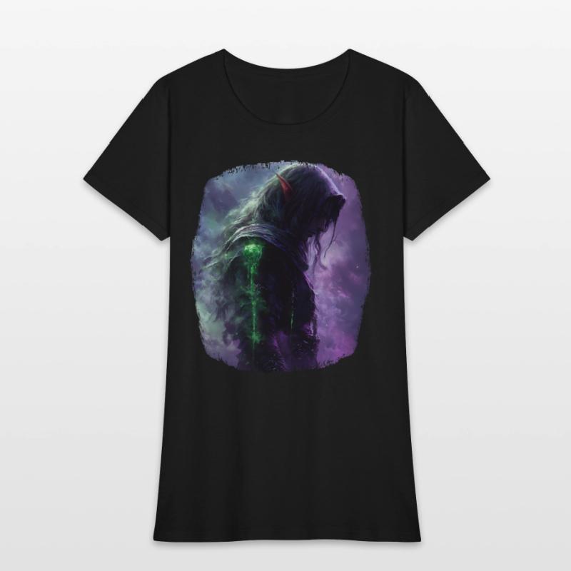 Mystical Elf With Green Magic In The Fog