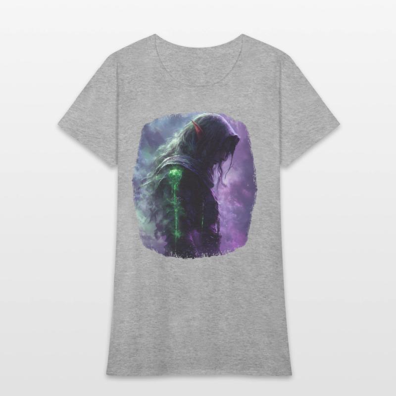 Mystical Elf With Green Magic In The Fog