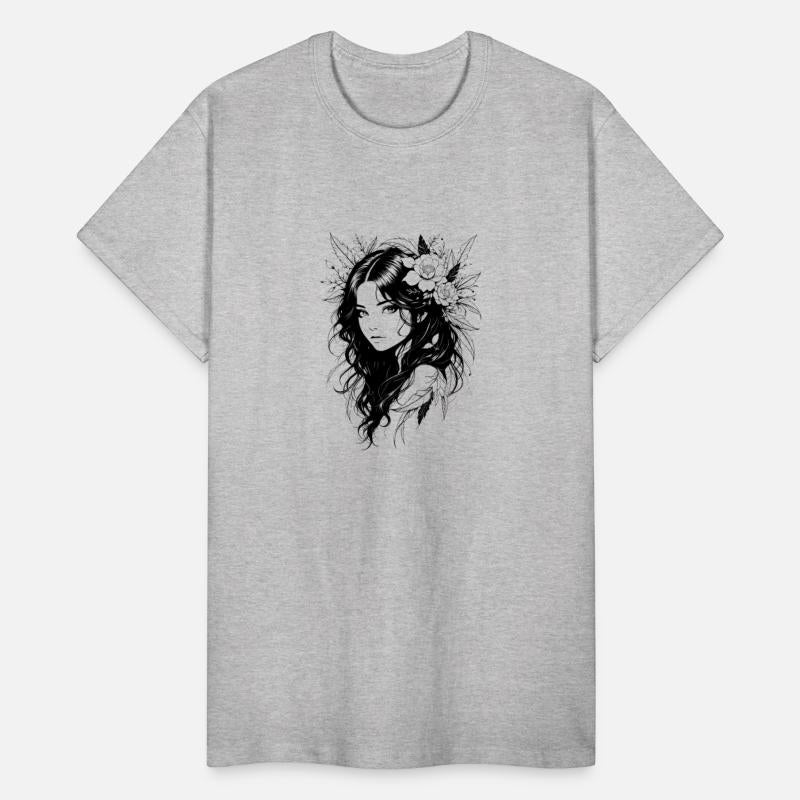 Mystical Woman with Flowing Hair & Leaves