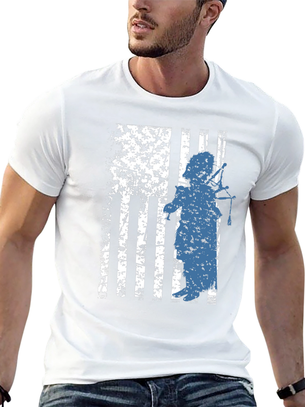 Patriotic Bagpiper Graphic Tee