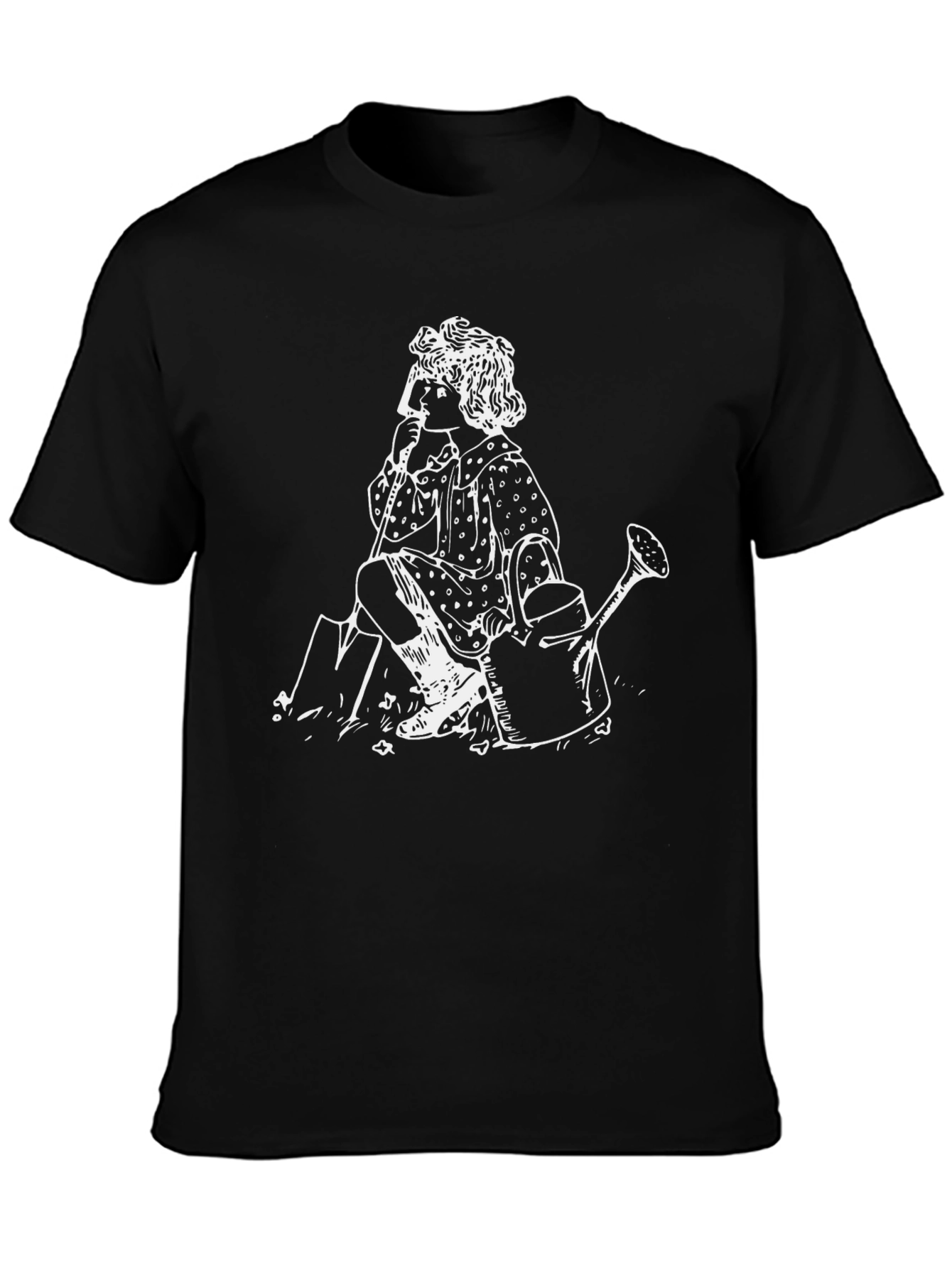Vintage Girl Gardening Black T-Shirt
