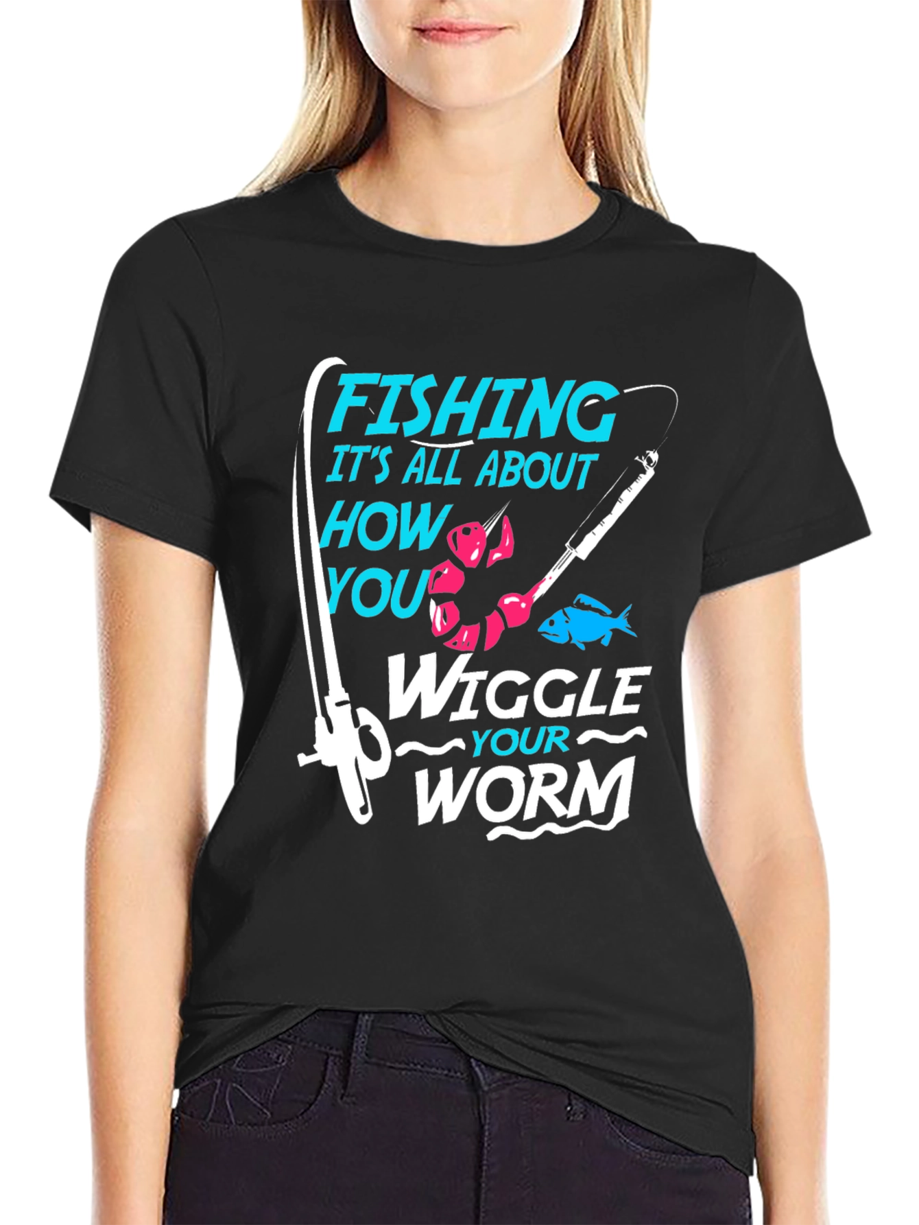 Fishing Worm Graphic Tee - Black