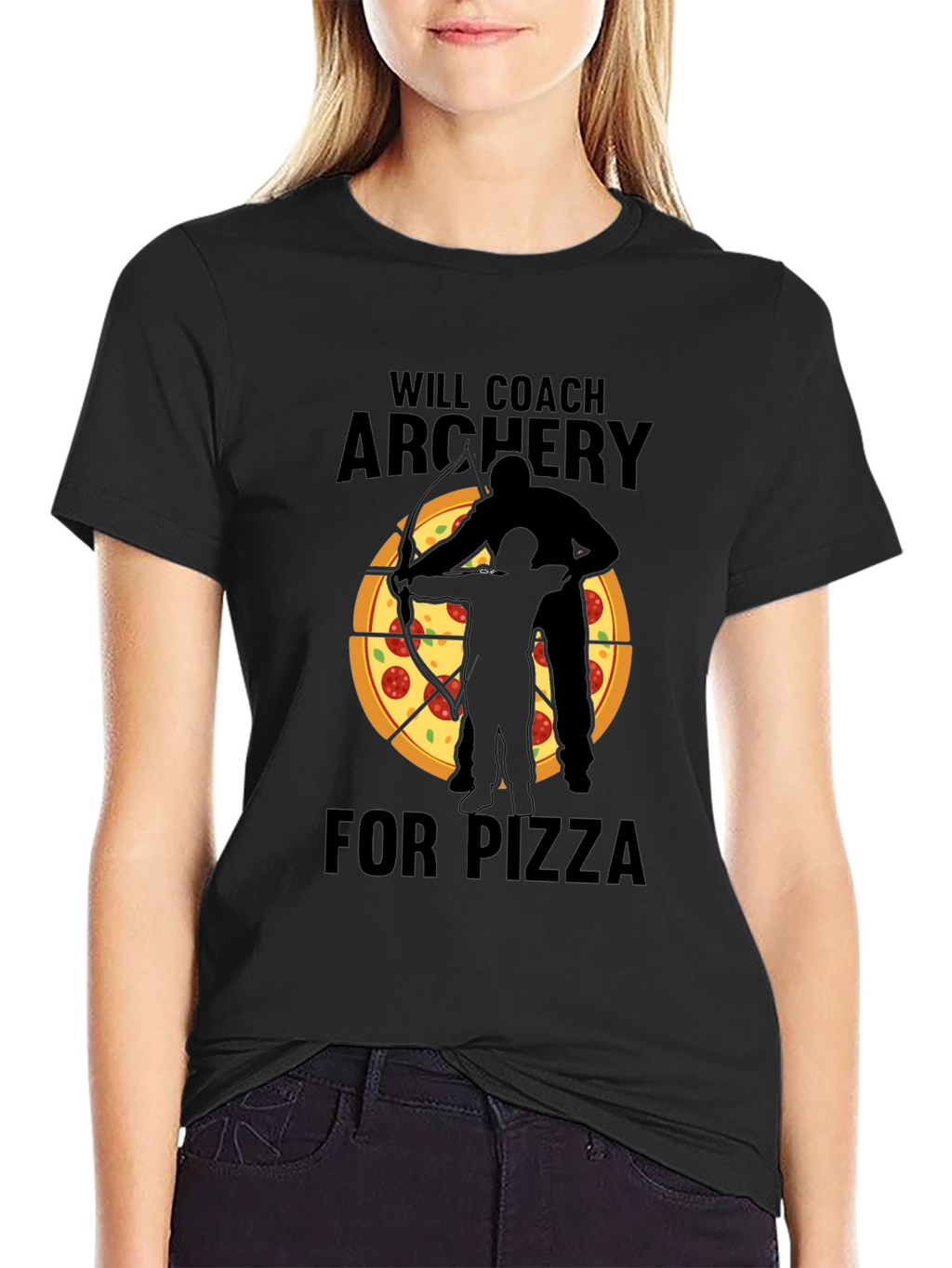 Archery Coach Pizza Lover Black T-Shirt