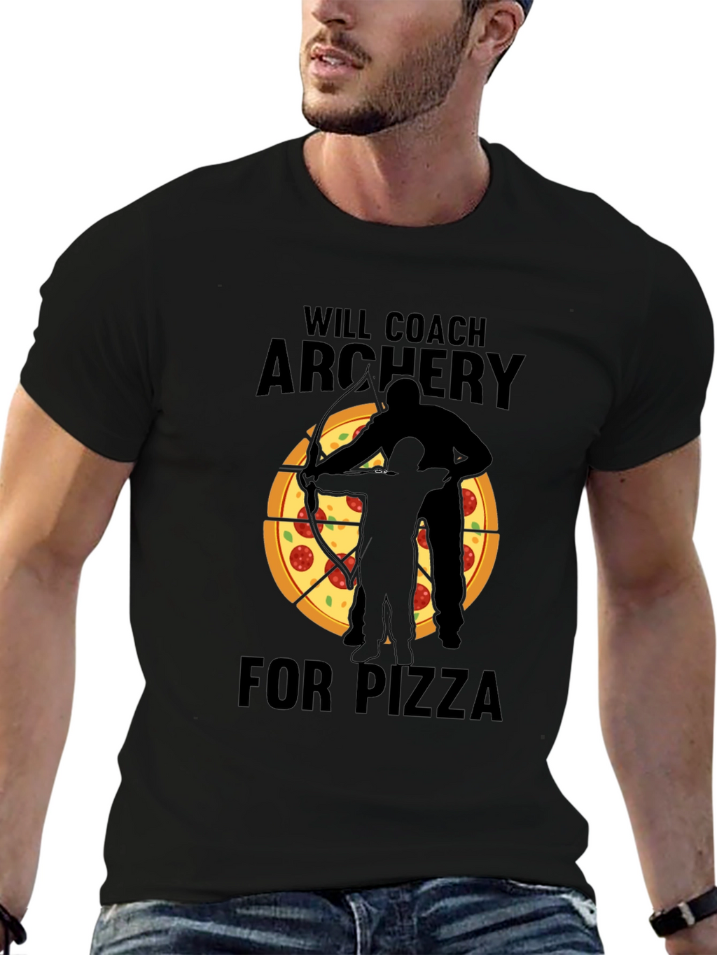 Archery Coach Pizza Lover Black T-Shirt