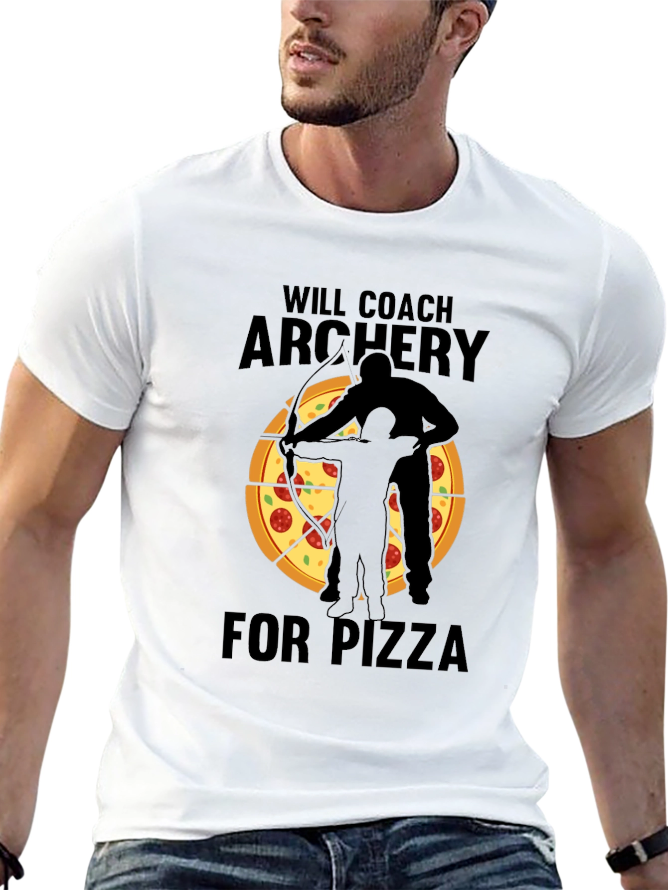 Archery Coach Pizza Lover Black T-Shirt