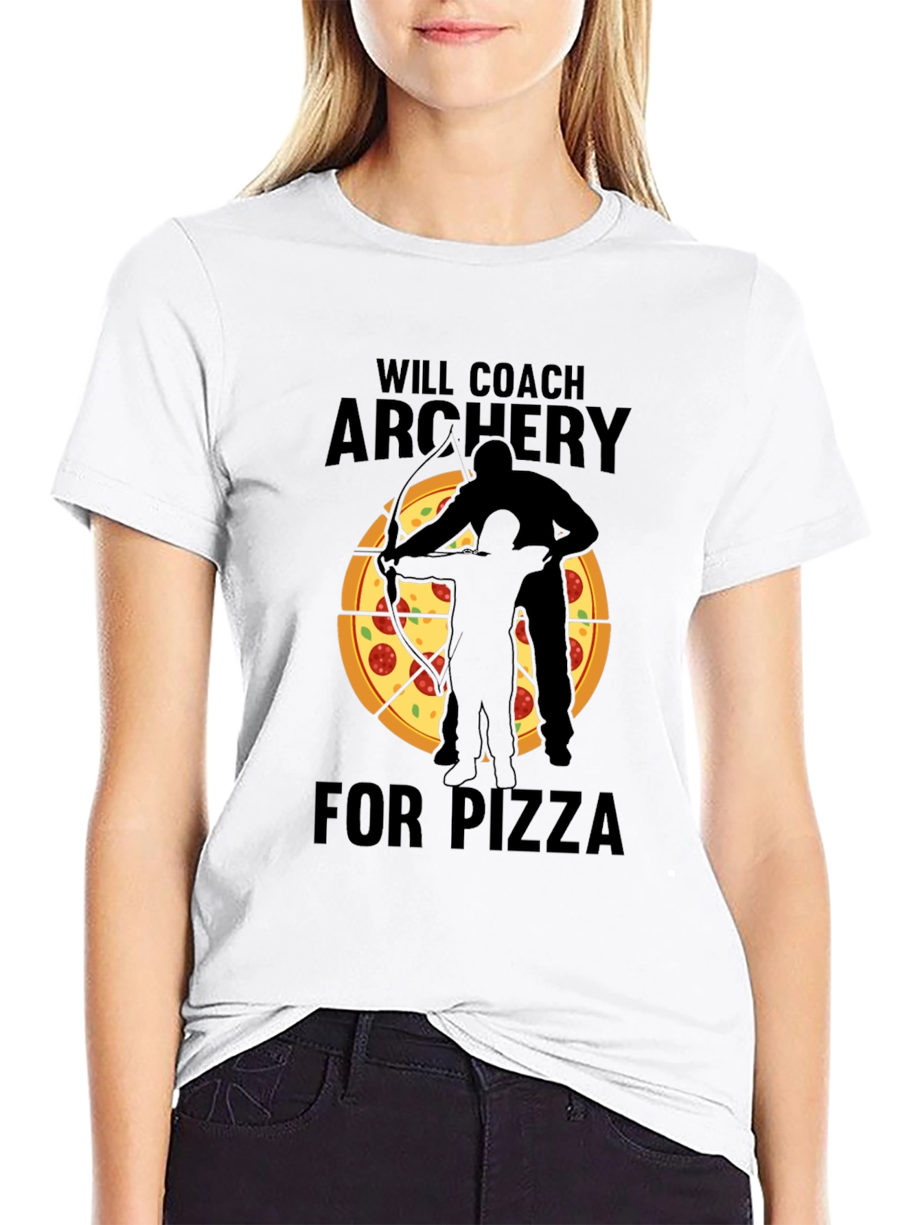 Archery Coach Pizza Lover Black T-Shirt