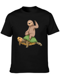 Sloth Riding Turtle Graphic Tee - Cool Animal Shirt