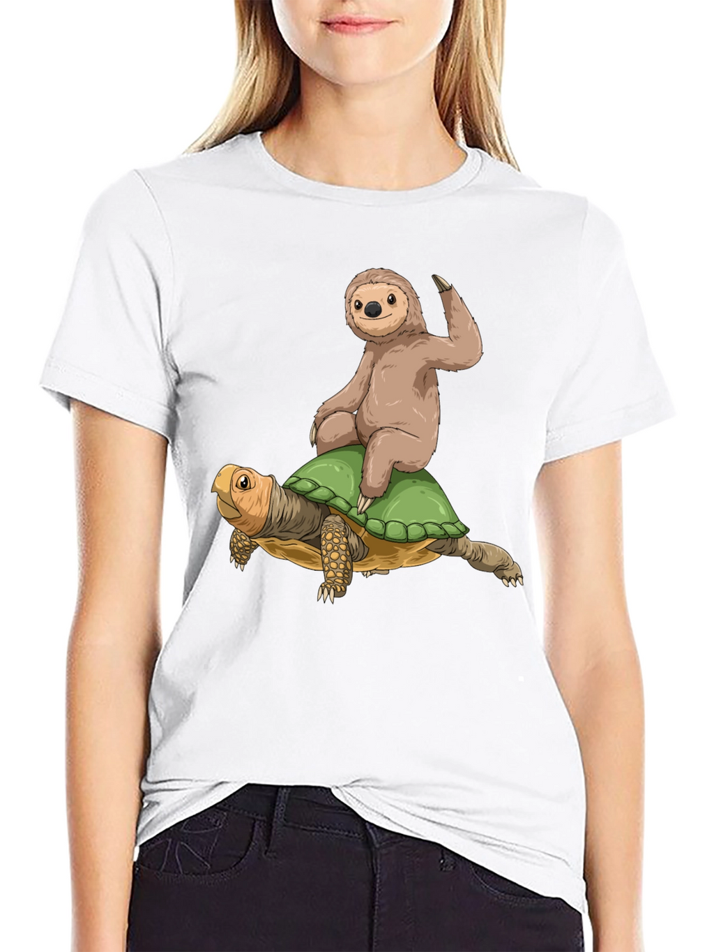 Sloth Riding Turtle Graphic Tee - Cool Animal Shirt