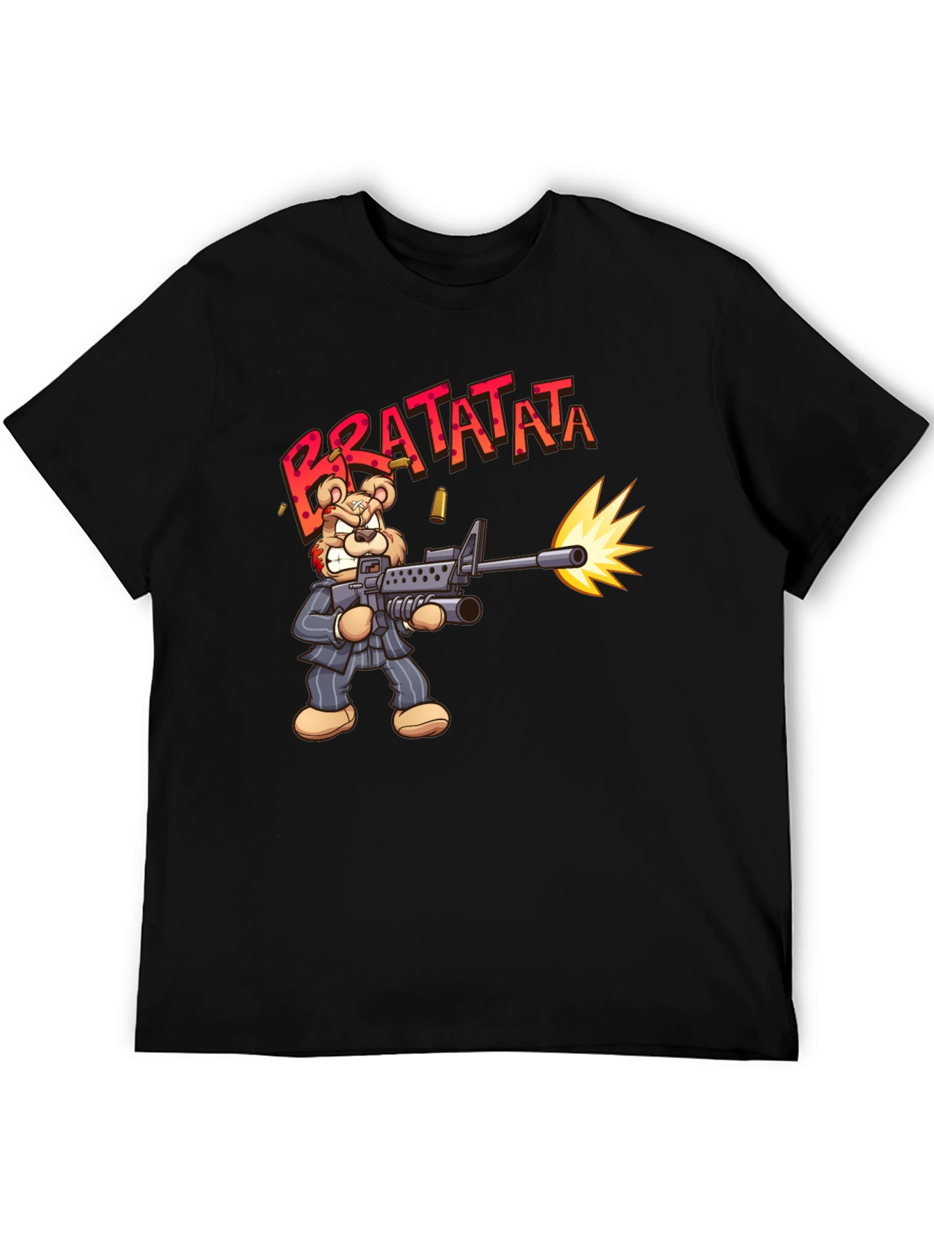 Cartoon Bear Bratatata Graphic Black T-Shirt