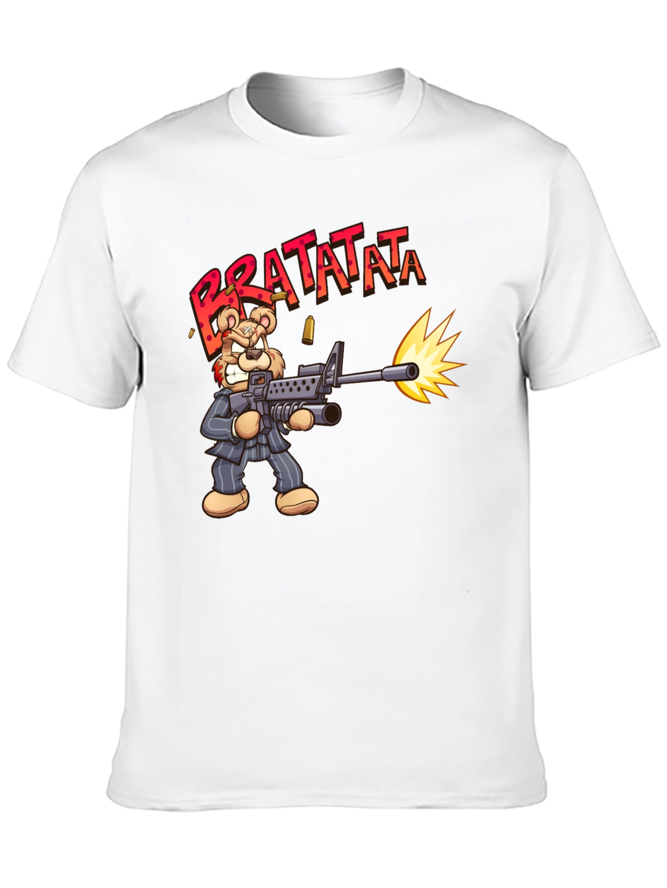 Cartoon Bear Bratatata Graphic Black T-Shirt