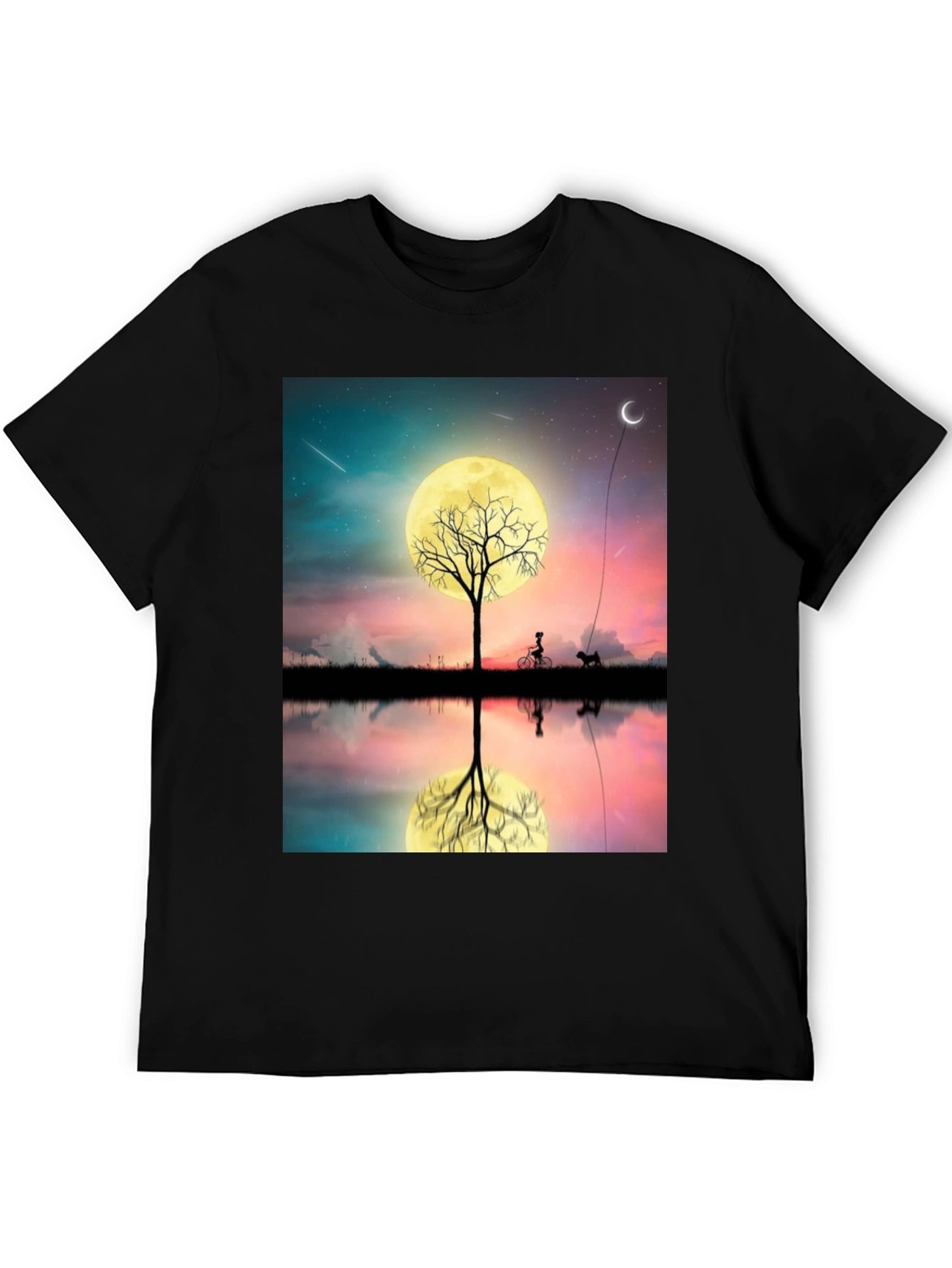 Moonlit Bike & Dog T-Shirt – Dreamy Night Scene Graphic Tee