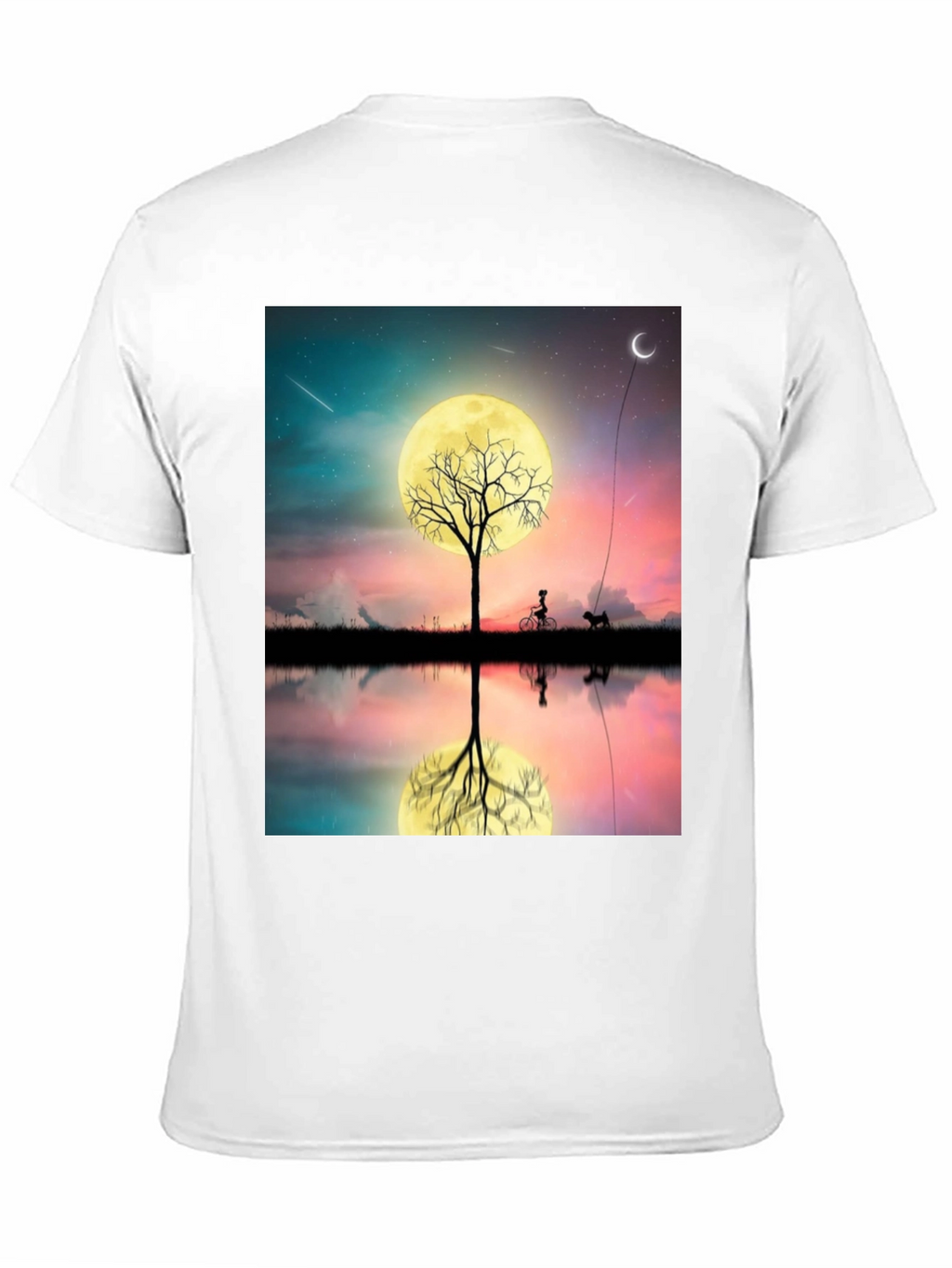 Moonlit Bike & Dog T-Shirt – Dreamy Night Scene Graphic Tee