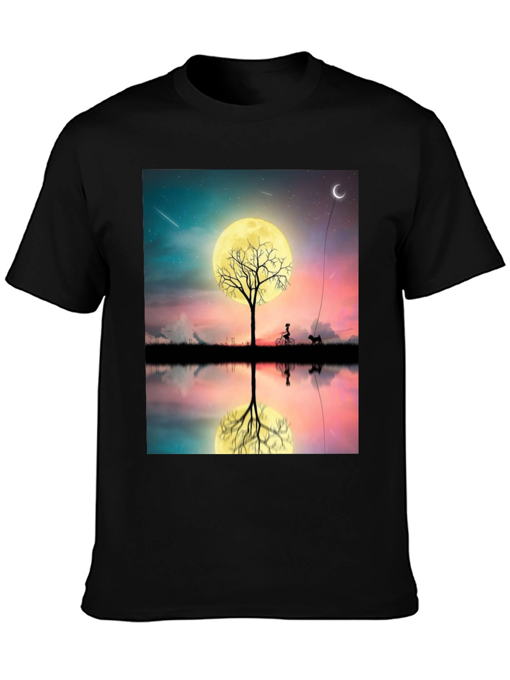 Moonlit Bike & Dog T-Shirt – Dreamy Night Scene Graphic Tee