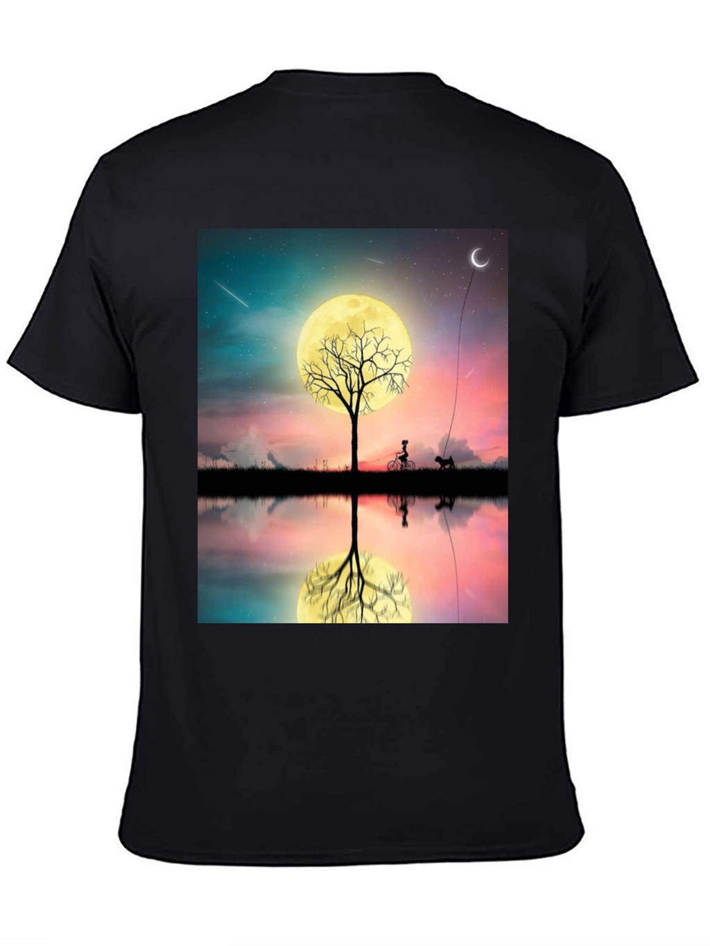Moonlit Bike & Dog T-Shirt – Dreamy Night Scene Graphic Tee