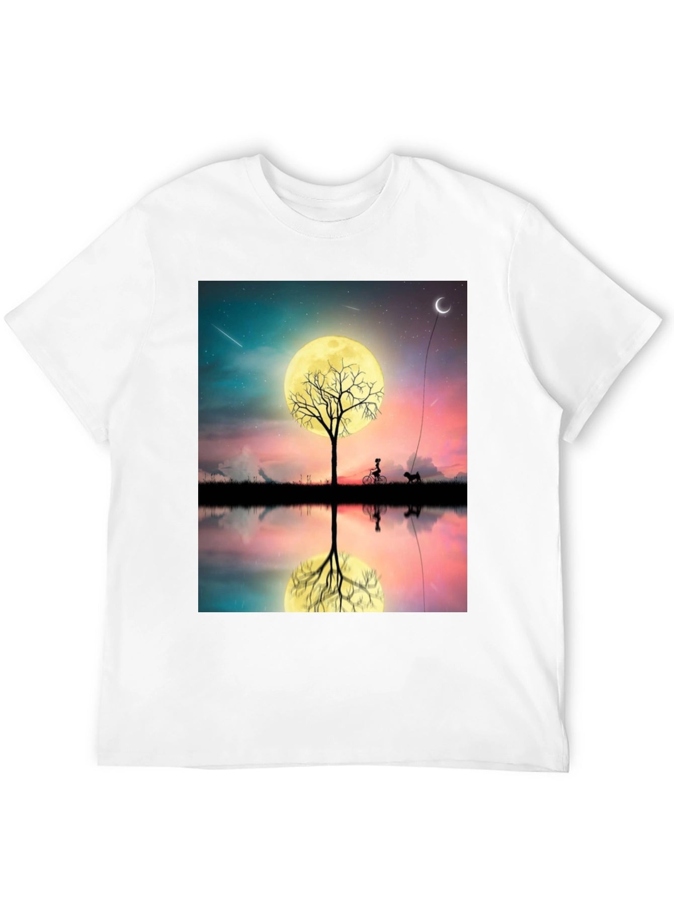 Moonlit Bike & Dog T-Shirt – Dreamy Night Scene Graphic Tee