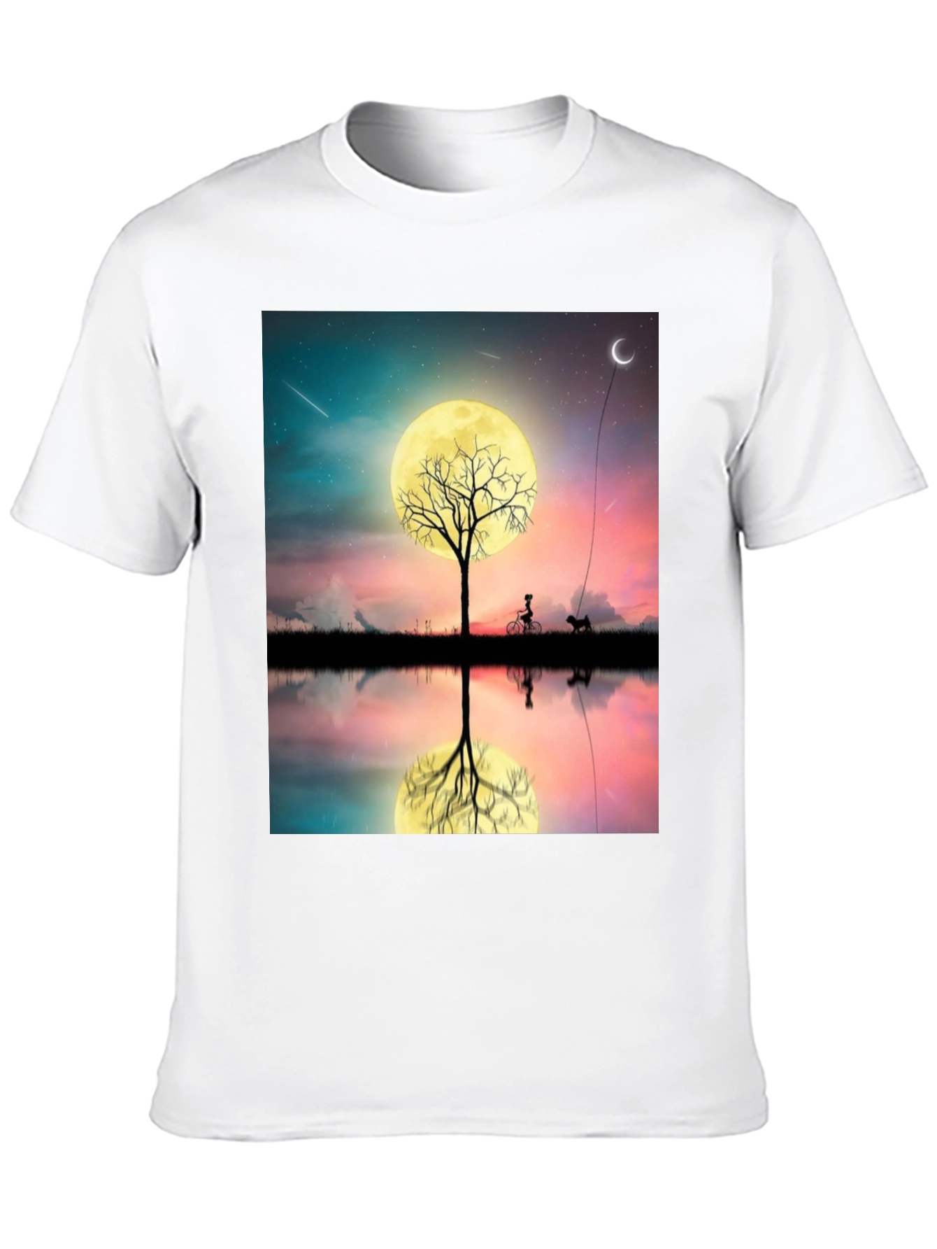 Moonlit Bike & Dog T-Shirt – Dreamy Night Scene Graphic Tee