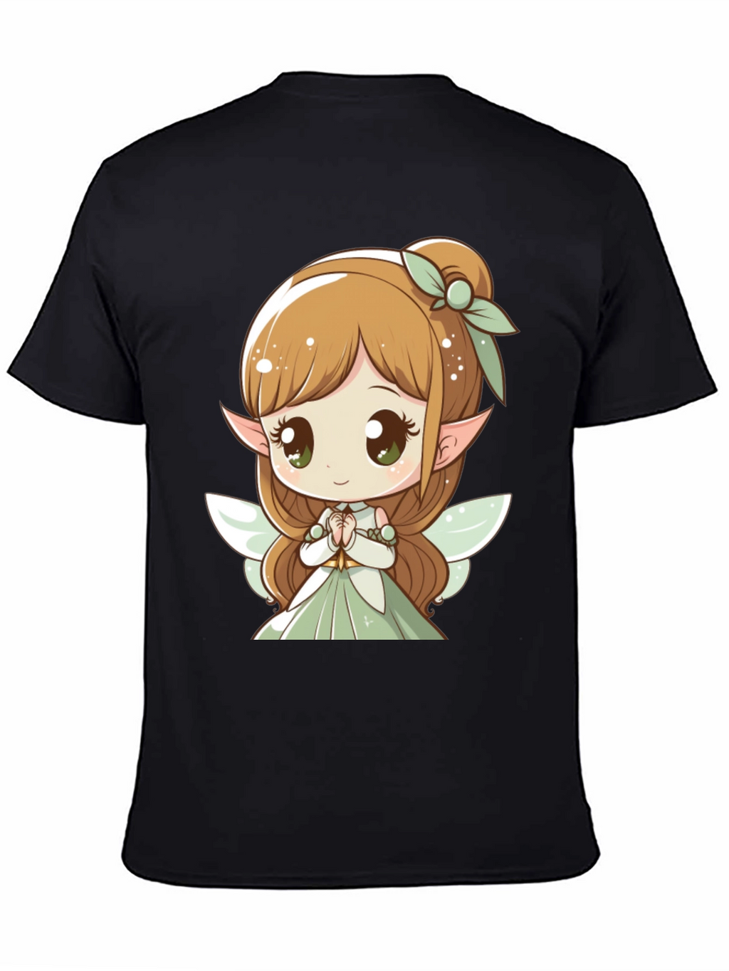 Cute Fairy Graphic Tee - Black Cotton T-Shirt